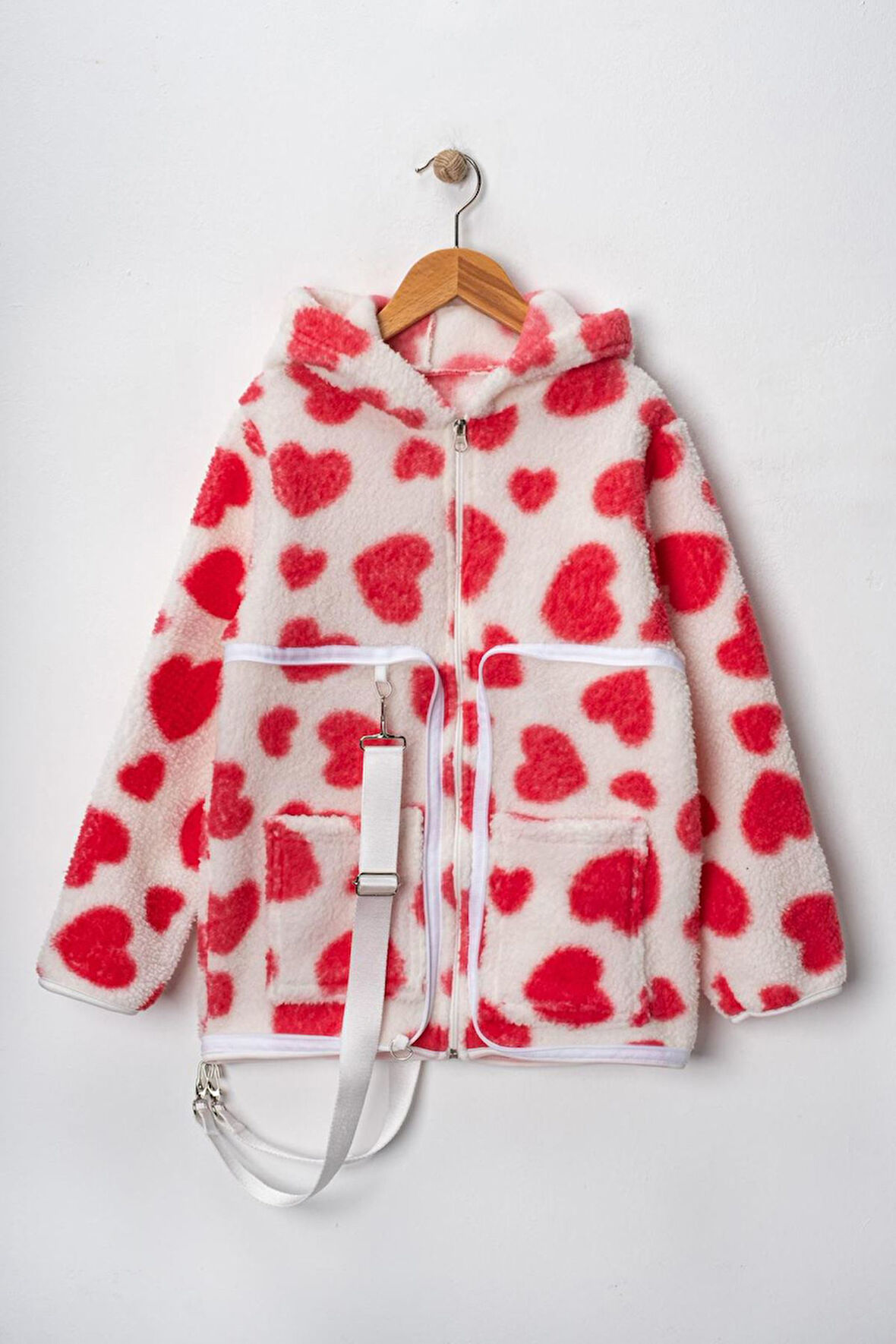 Miniğimin Cicileri Sırt Çantasına Dönüşebilen Peluş Unisex Çocuk  Mont - Kırmızı