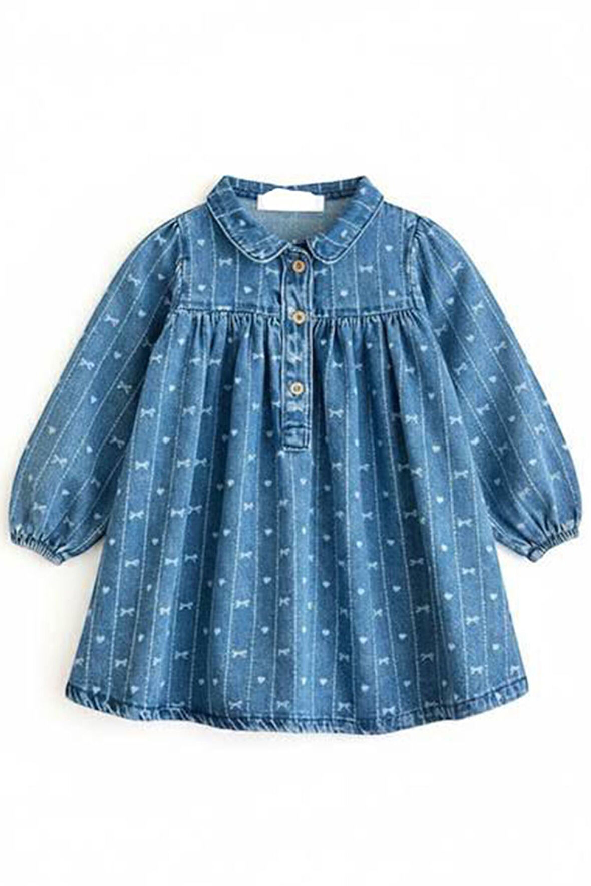 Miniğimin Cicileri Kalp Baskılı  Kız Çocuk Soft Kot Elbise - Mavi