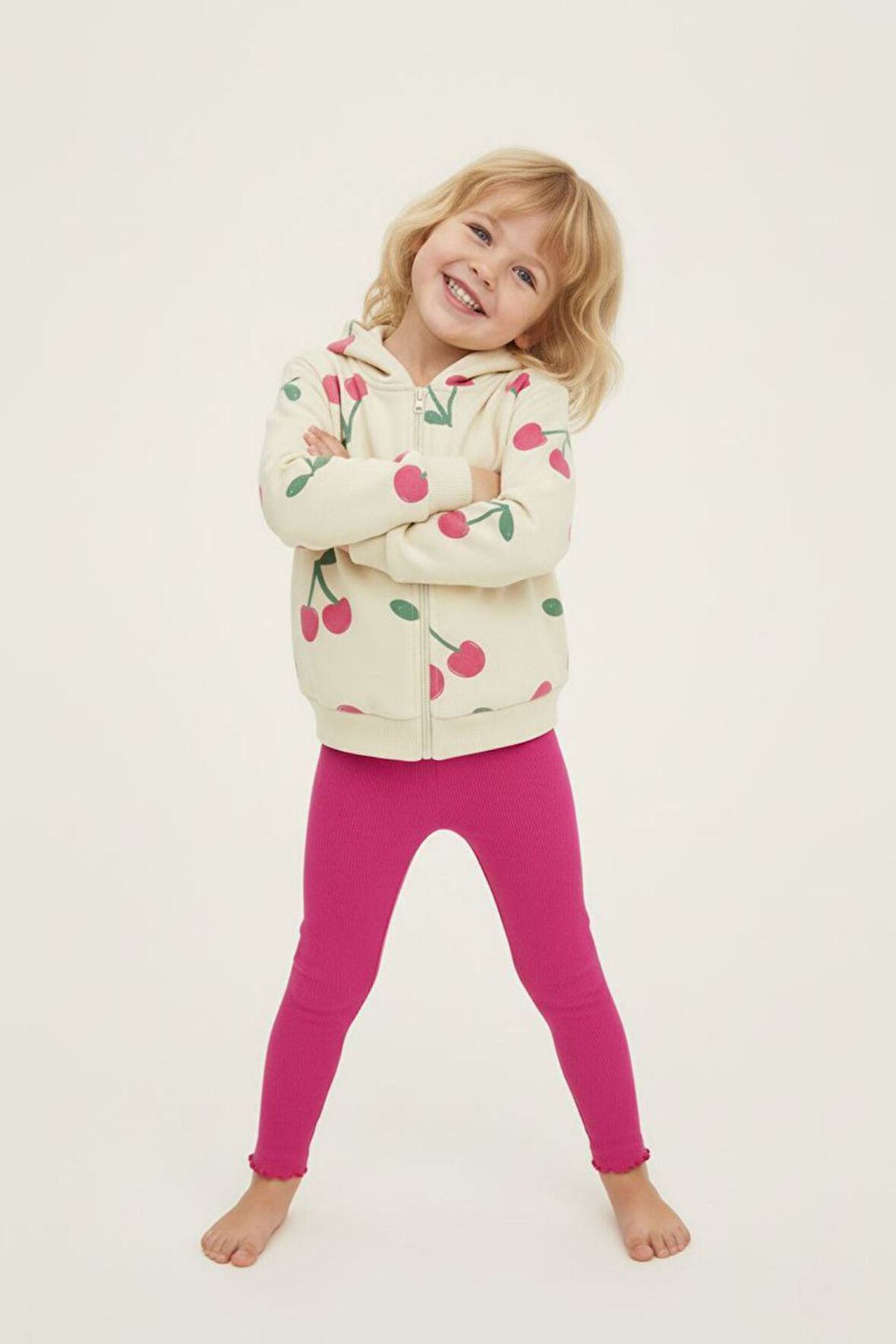 Miniğimin Cicileri Kiraz Desenli Kapüşonlu Kız Çocuk 2 li Takım - Pembe