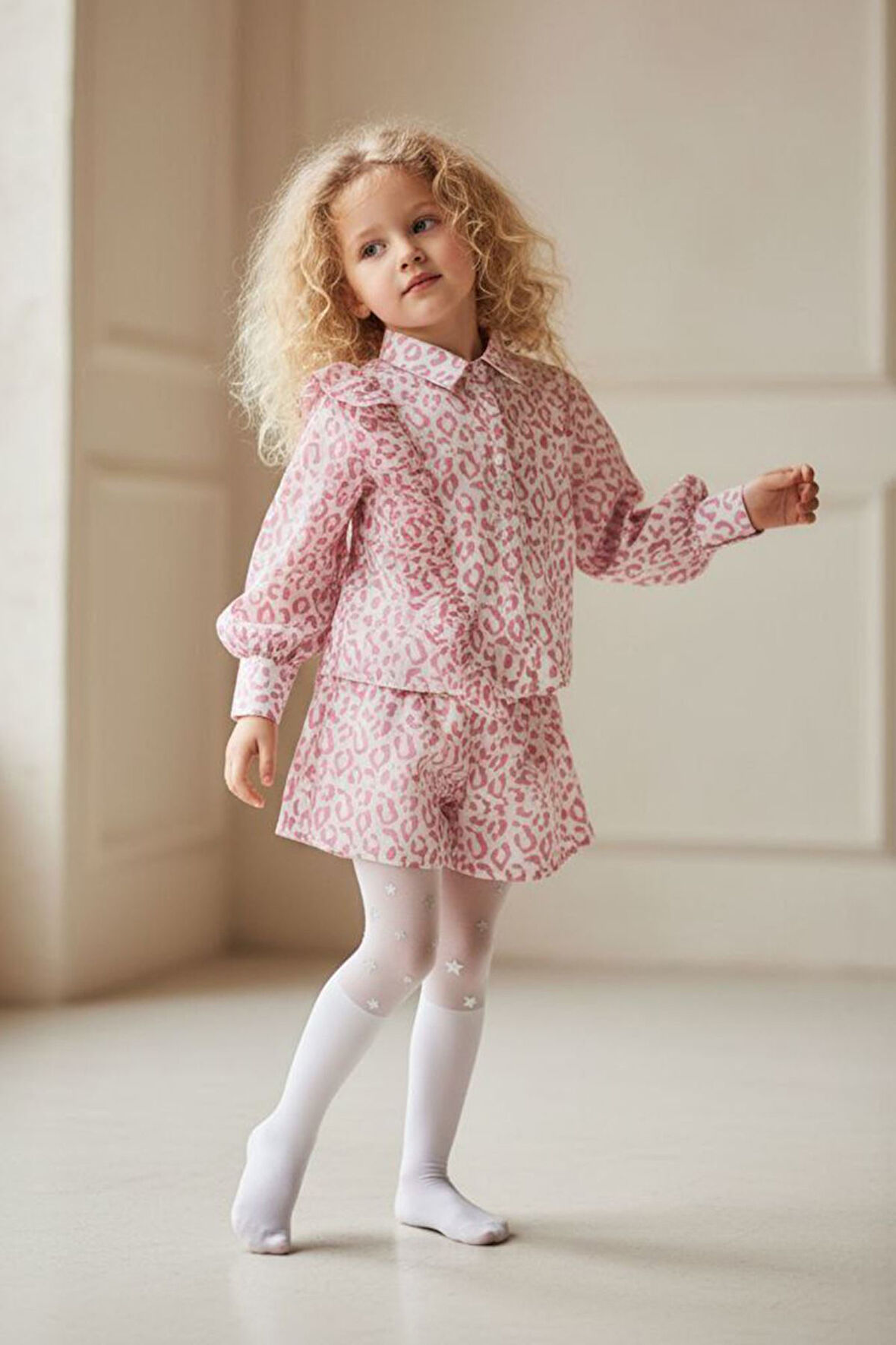 Miniğimin Cicileri  Asimetrik Leopar Desenli Kız Çocuk Takım - Pembe