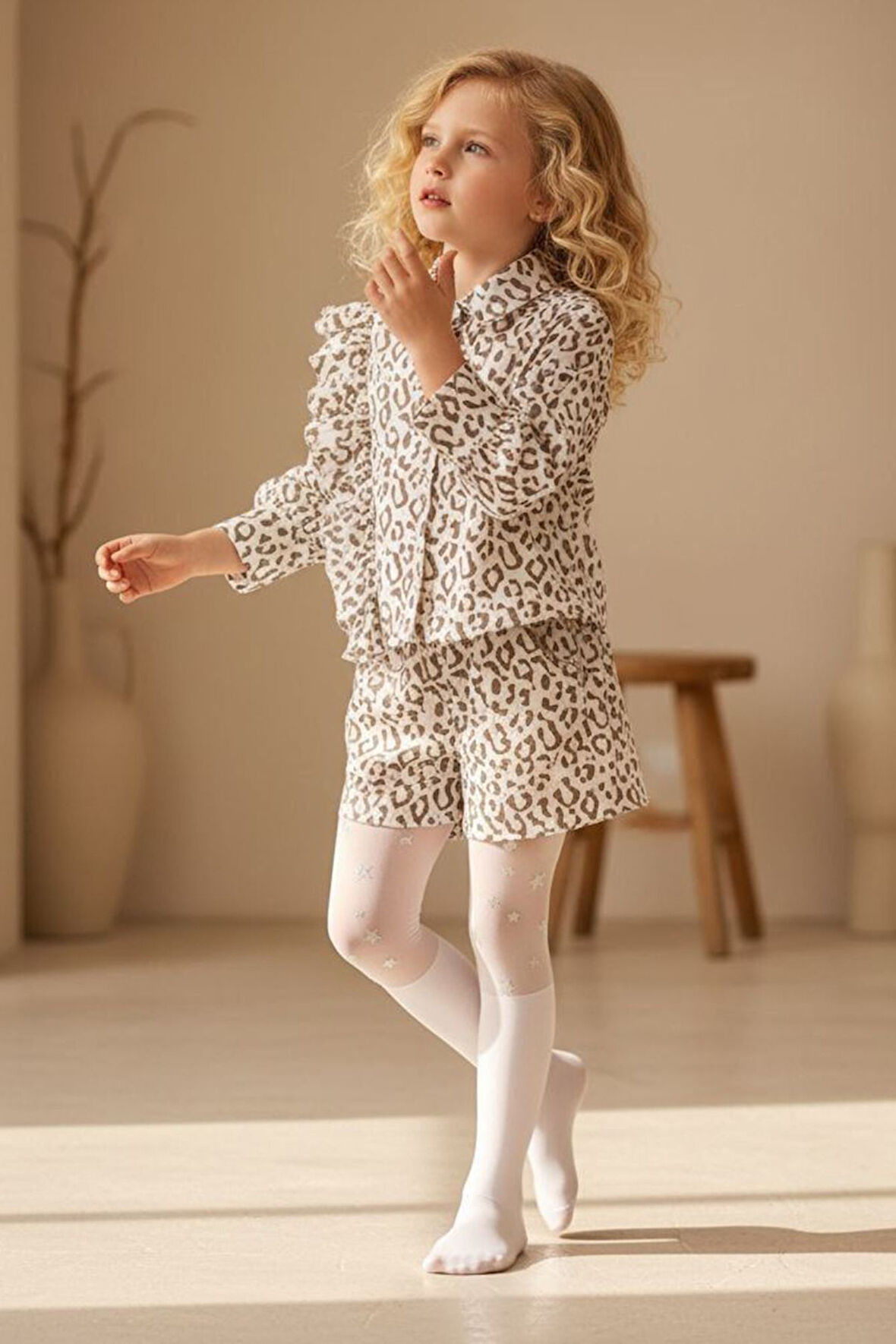 Miniğimin Cicileri  Asimetrik Leopar Desenli Kız Çocuk Takım - Haki