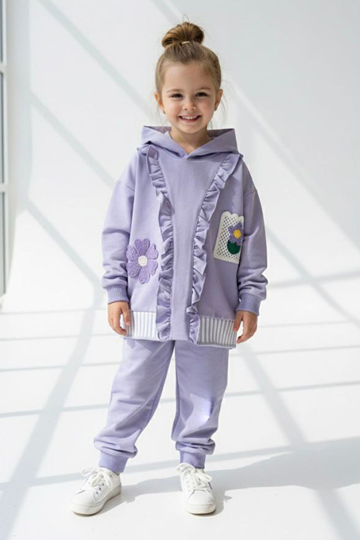 Miniğimin Cicileri Gül Detaylı 3 lü Kız Çocuk Takım - Lila