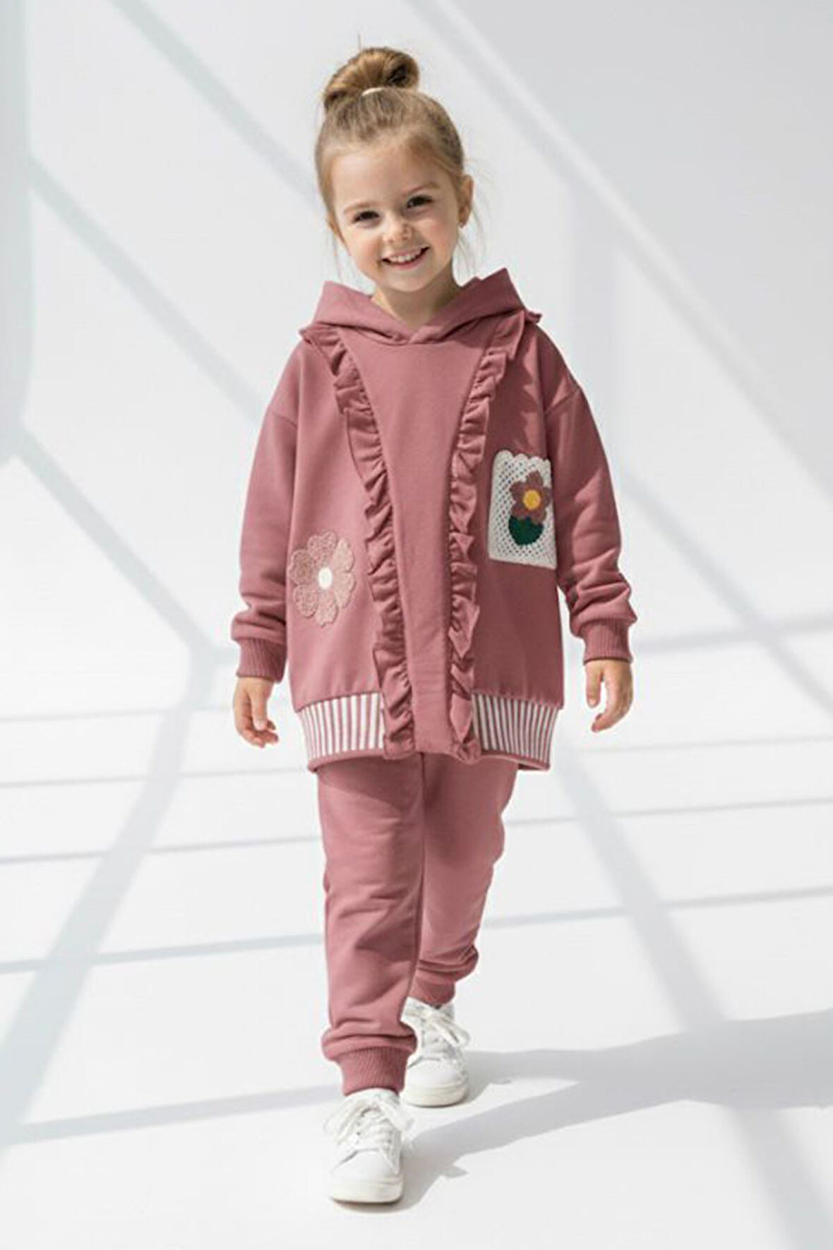 Miniğimin Cicileri Gül Detaylı 2li Kız Çocuk Takım - Gül Kurusu