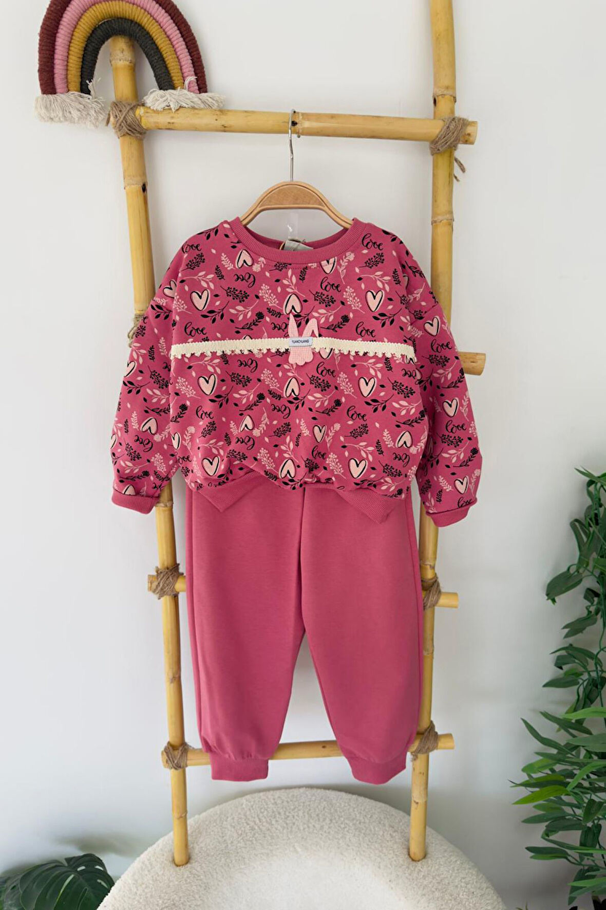 Miniğimin Cicileri Kalp Baskılı Tavşancık Detaylı Kız Çocuk 2 li Takım - Mor