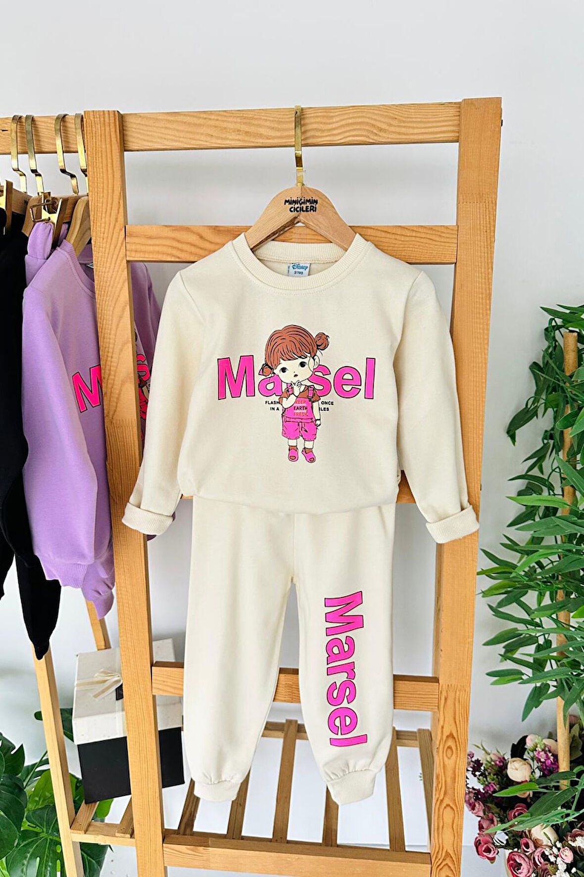 Miniğimin Cicileri Marasel  Baskılı Kız Çocuk 2 li Takım - Bej