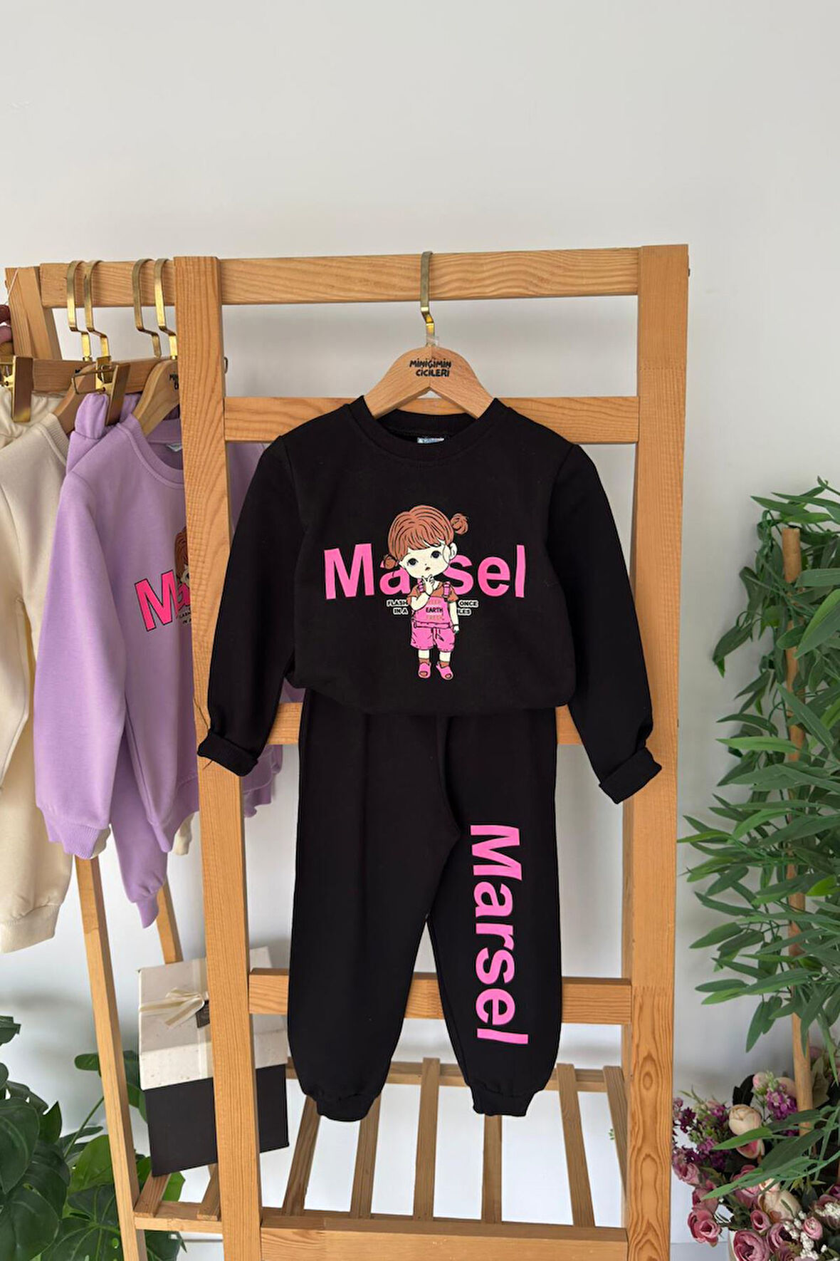 Miniğimin Cicileri Marasel  Baskılı Kız Çocuk 2 li Takım - Siyah