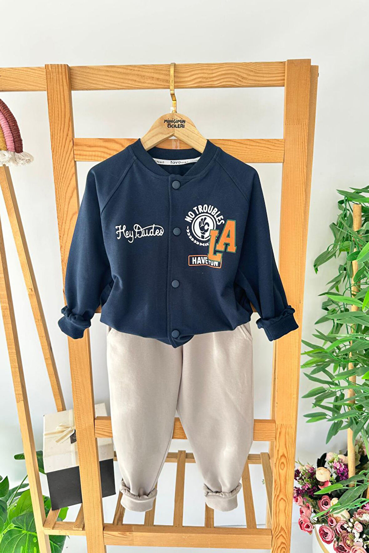 Miniğimin Cicileri LA Baskılı Sweat ve Pantolon 2 li Erkek Takımı - Lacivert