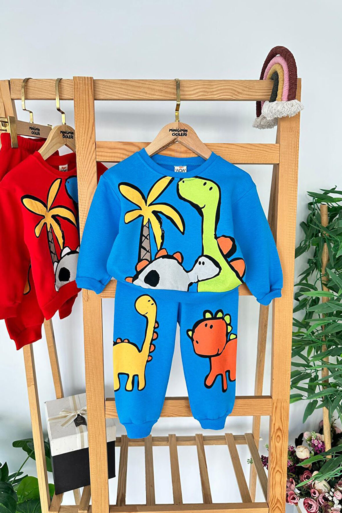 Miniğimin Cicileri Dino Baskılı Renkli Erkek Çocuk 2 li Kışlık Takım - Mavi