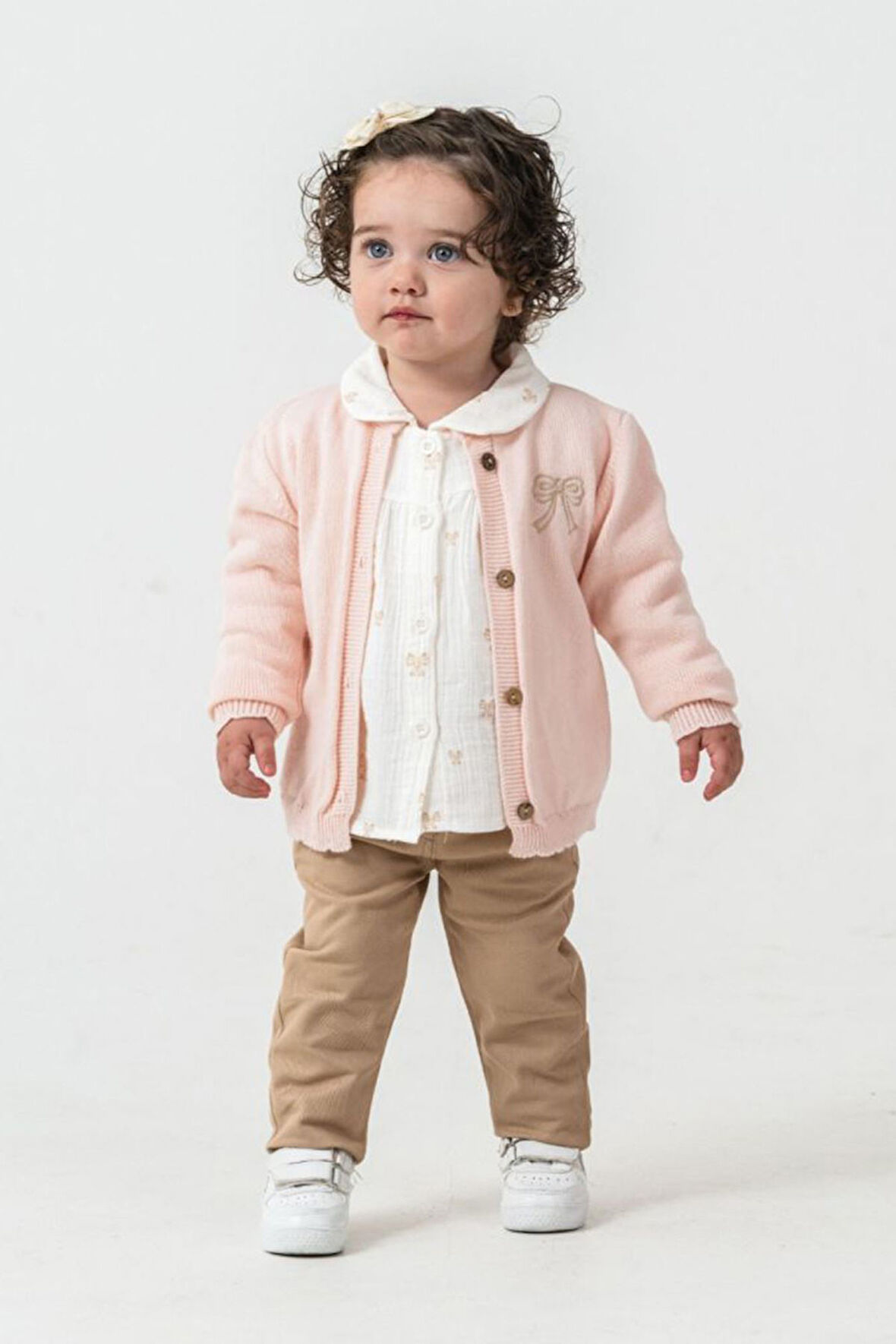 Miniğimin Cicileri Fiyonk Detaylı Triko Hırkalı Kız Çocuk 3 lü Takım - Pembe