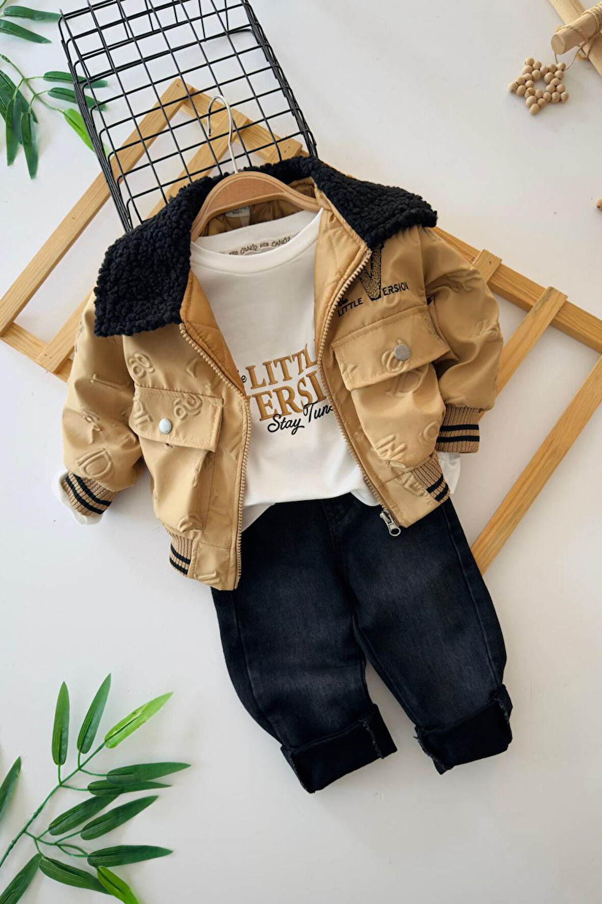 Miniğimin Cicileri Kabartma Harf Baskı Montlu Erkek Çocuk 3 Lü Takım - Camel