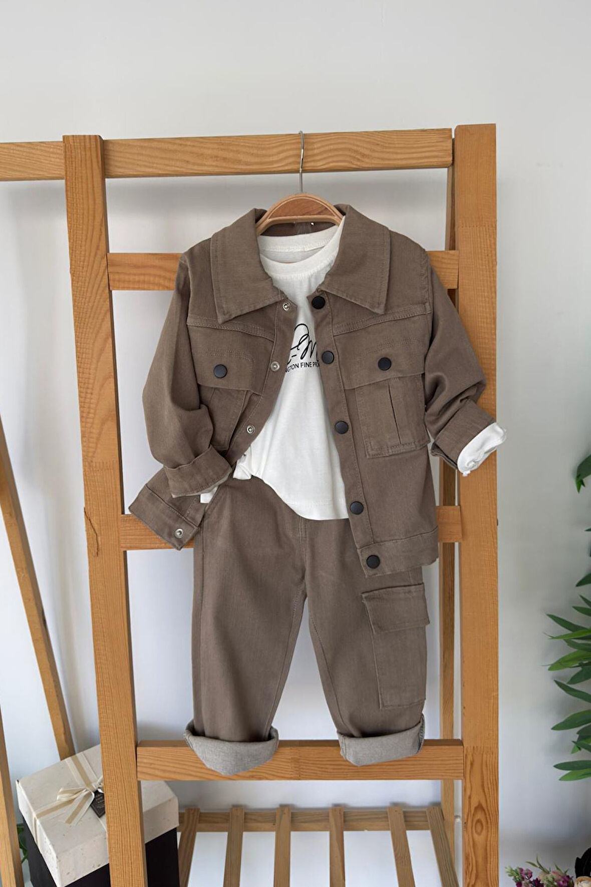 Miniğimin Cicileri Kargo Cepli Ceketli Erkek Çocuk 3 lü Spor Takım - Toprak