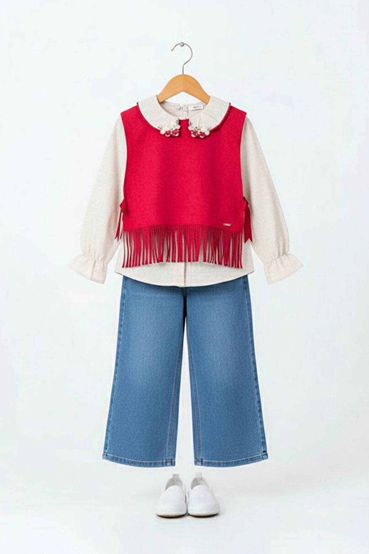 Miniğimin Cicileri Süet Püsküllü Kız Çocuk 3 lü Takım - Kırmızı