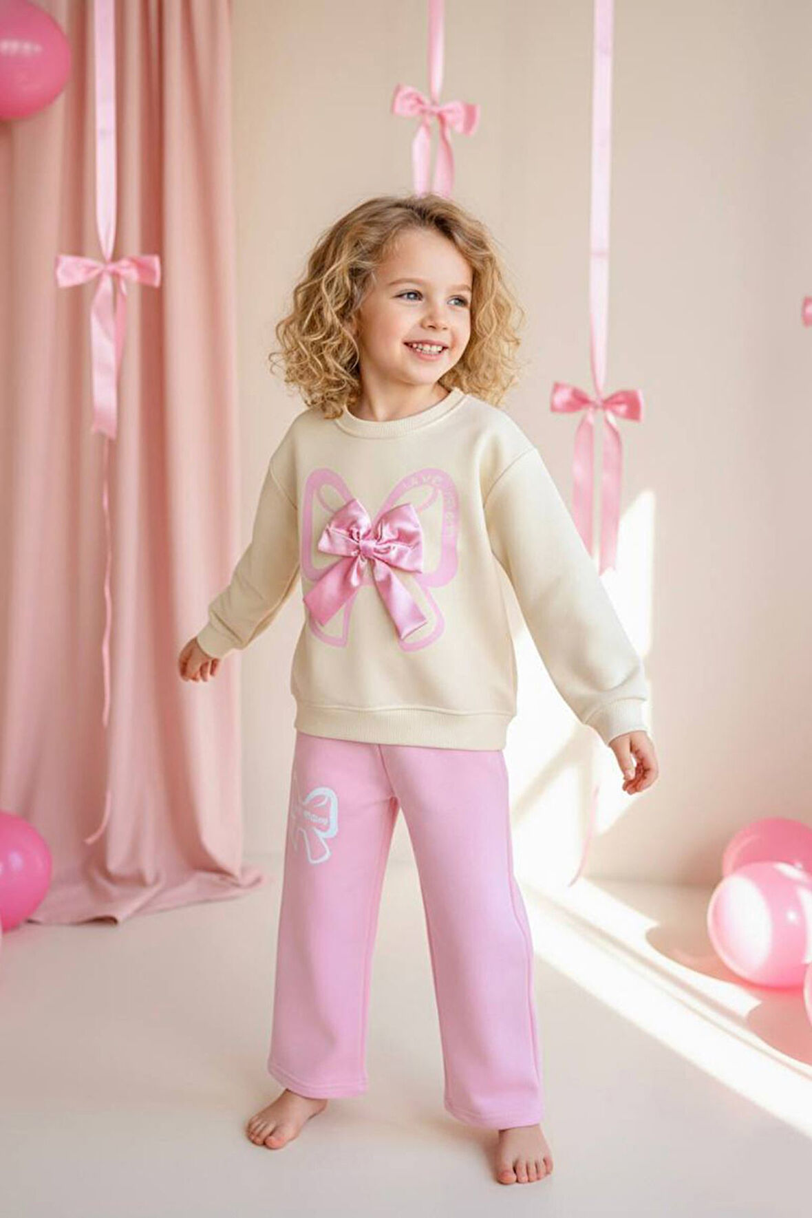Miniğimin Cicileri Fiyonk Detaylı Kız Çocuk 2 li Takım - Pembe
