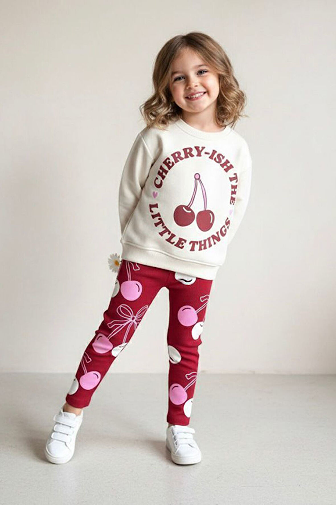 Miniğimin Cicileri Kiraz Baskılı Kız Çocuk 2 li Taytlı Takım - Bordo