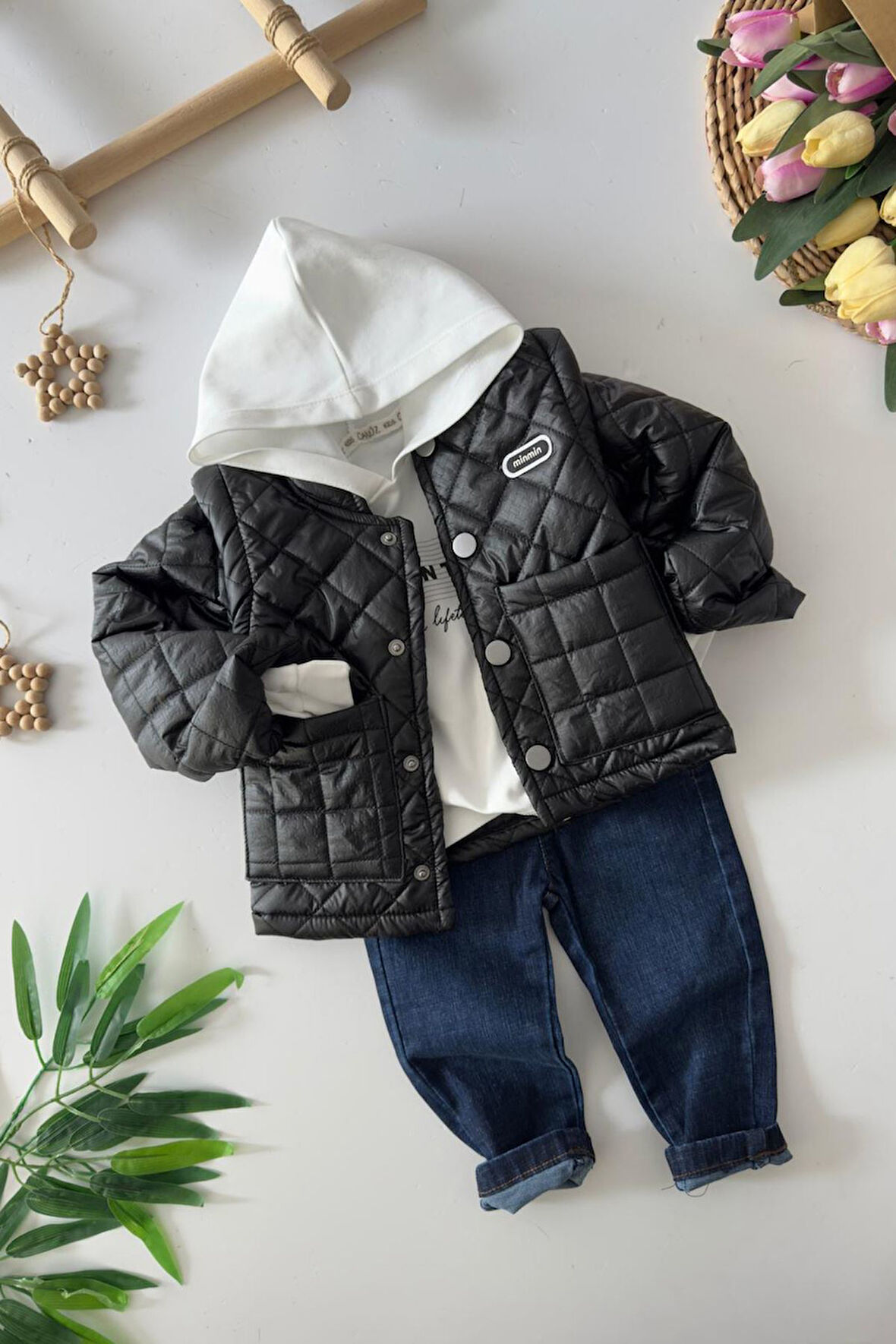 Miniğimin Cicileri Çıkarılabilir Kol Detaylı Min 3 lü Unisex Takım - Siyah