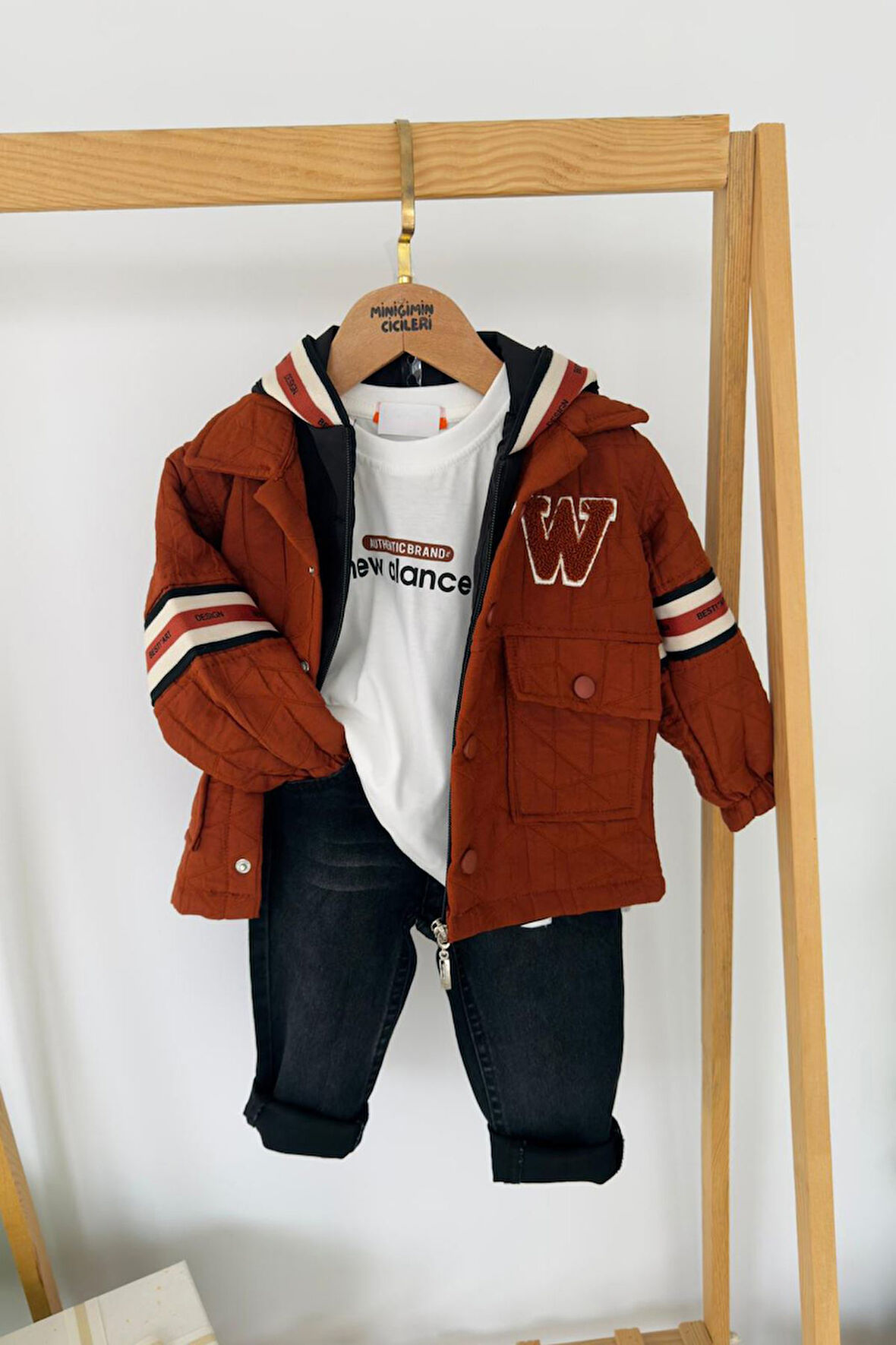 Miniğimin Cicileri W Panç İşleme Detaylı 4 lü Erkek Çocuk Kapüşonlu Takım - Kiremit
