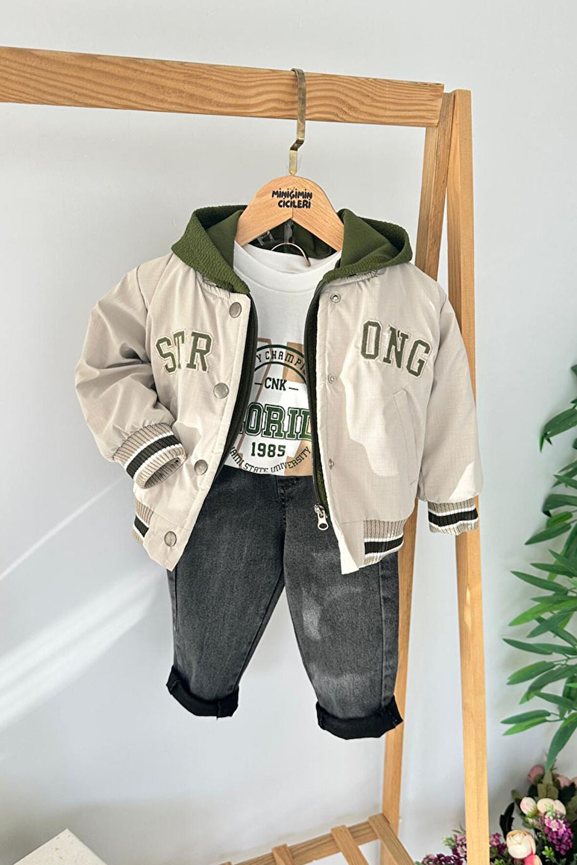 Miniğimin Cicileri Strong Baskı Montlu 3 lü Erkek Çocuk Takım - Bej