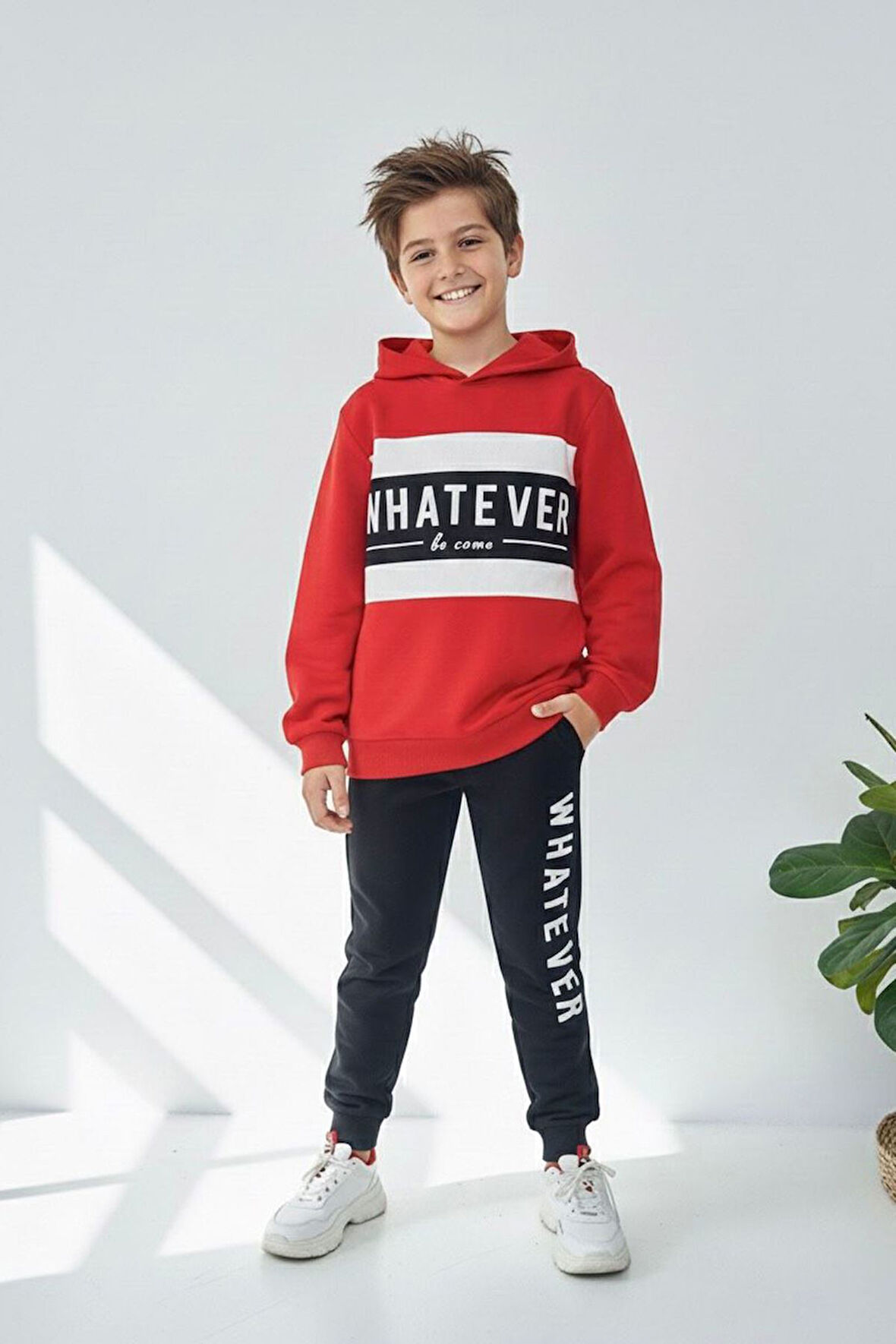 Miniğimin Cicileri (9-16 yaş) Whatever Şeritli Erkek Çocuk 2 li Mevsimlik Takım - Kırmızı