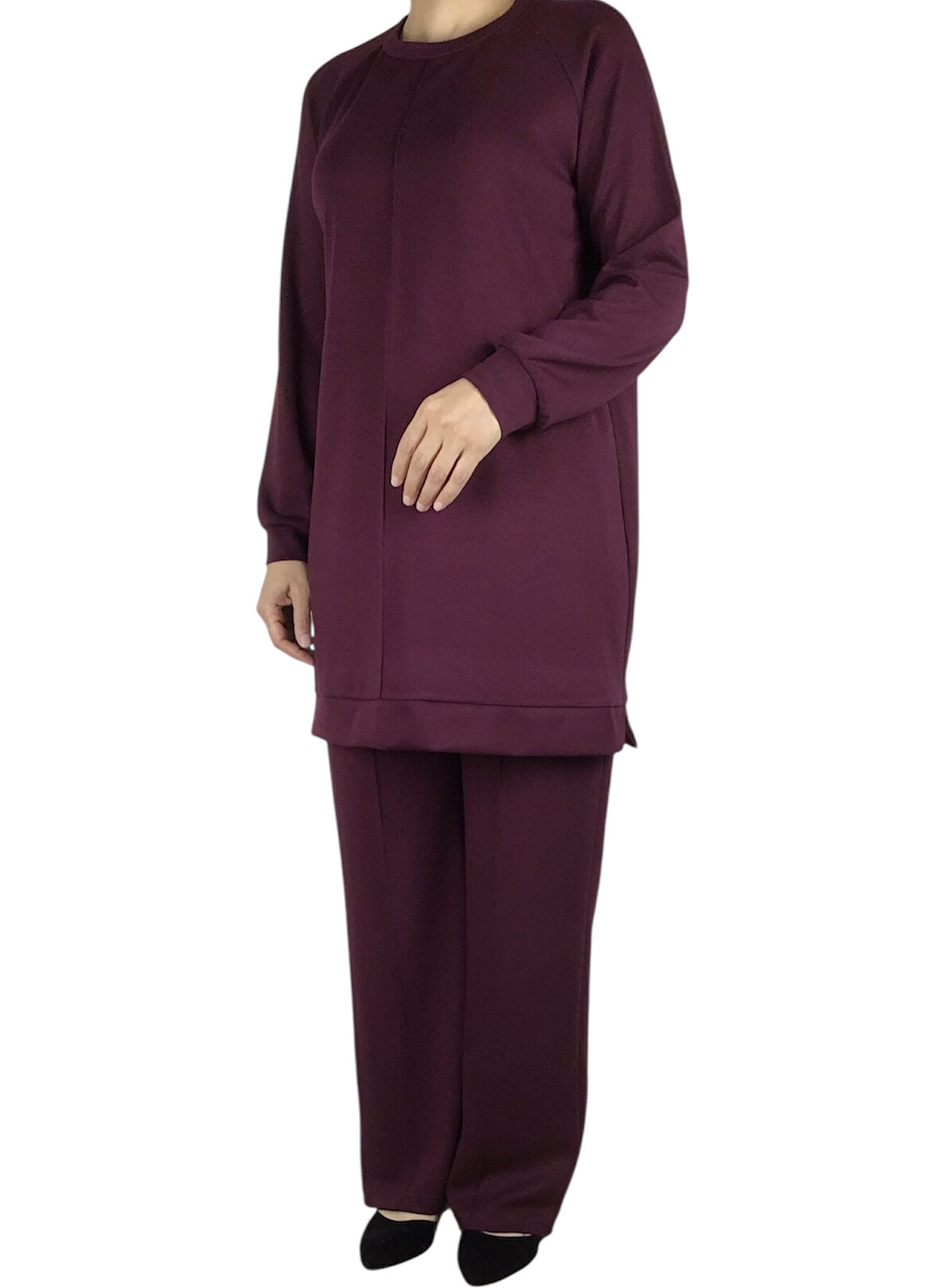 KADIN TUNİK ÖNÜ DİKİŞLİ ALTI BANTLI PANTOLON BELİ LASTİKLİ ÖNÜ DİKİŞLİ İKİLİ TAKIM