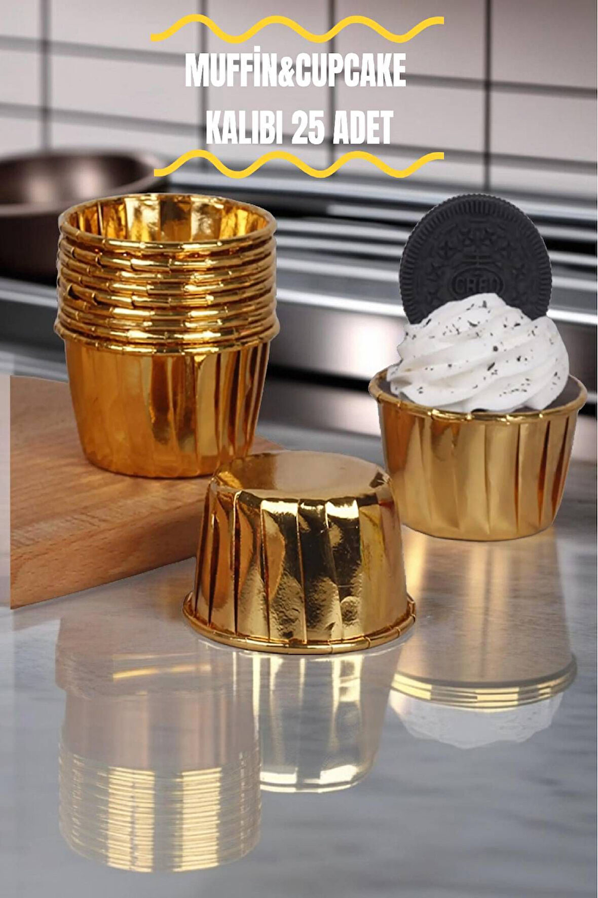 Muffin - Cupcake Kalıbı 25 Adet Yağ Geçirmez Pişirme Kalıpları Doğum Günü, Düğün, Nişan..