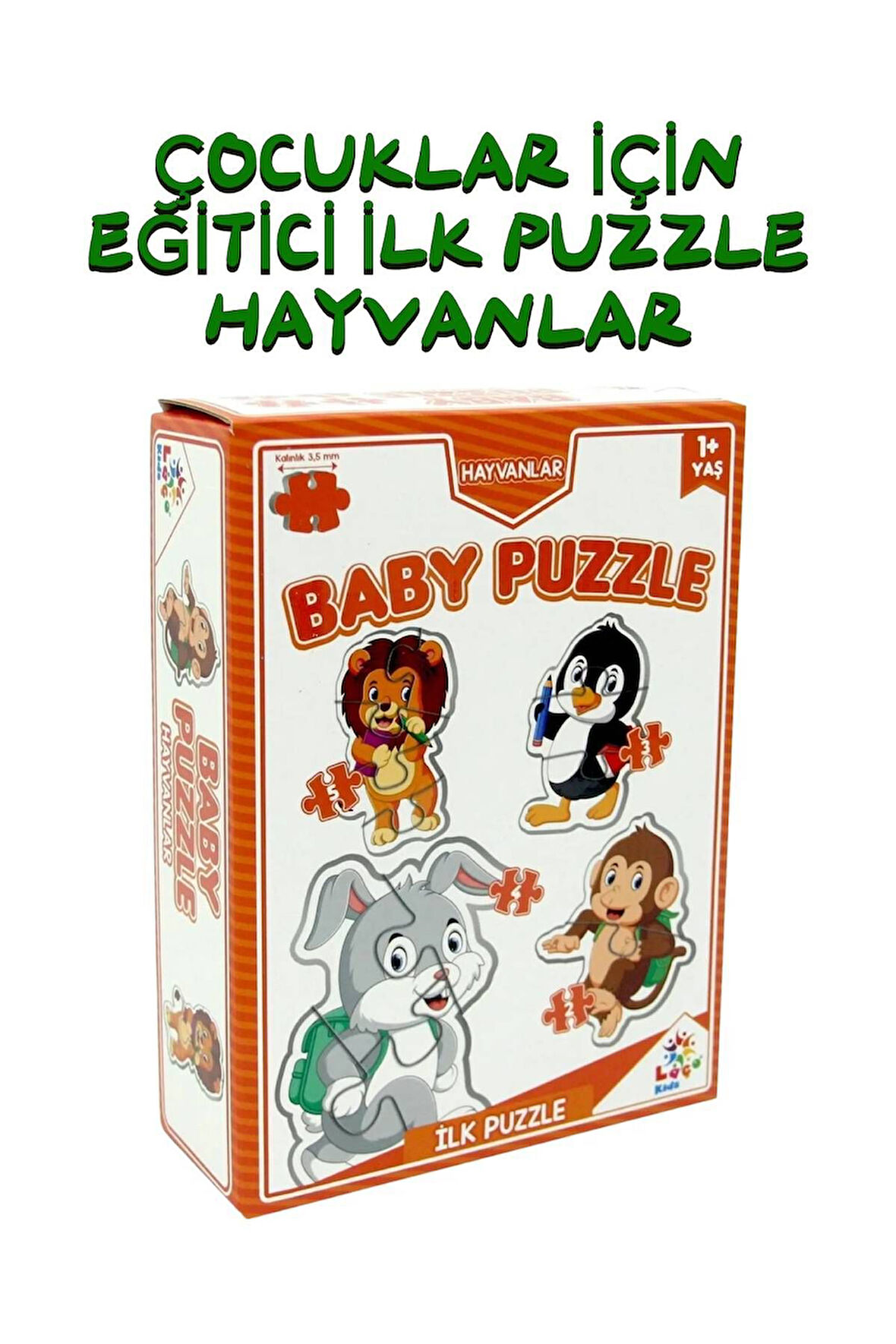 1+ Çocuklar için eğitici ilk puzzle 14 parça turuncu renk - Hayvanlar