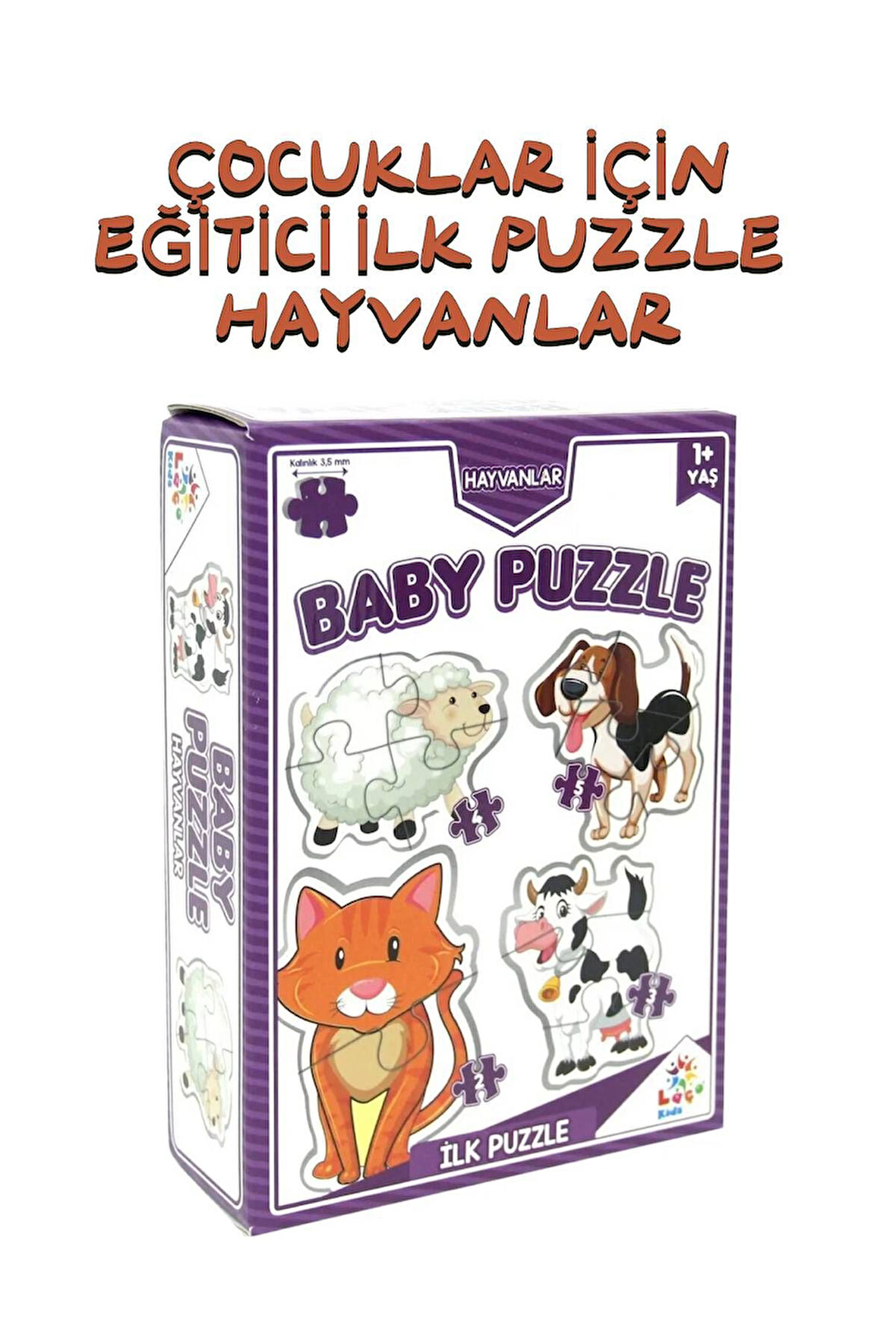 1+ Çocuklar için eğitici ilk puzzle 14 parça mor renk - Hayvanlar