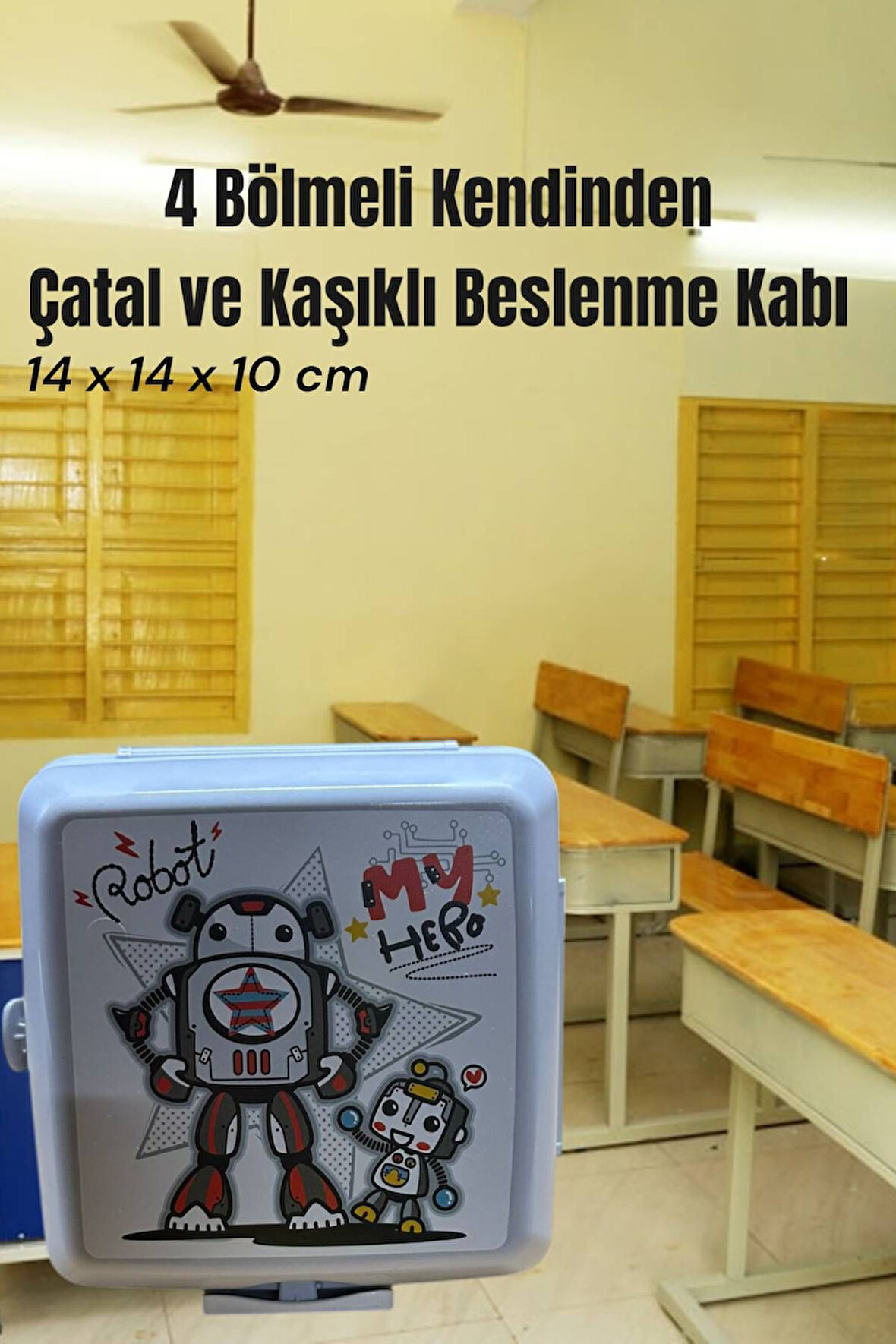 4 Bölmeli Beslenme Kabı Gri Renk