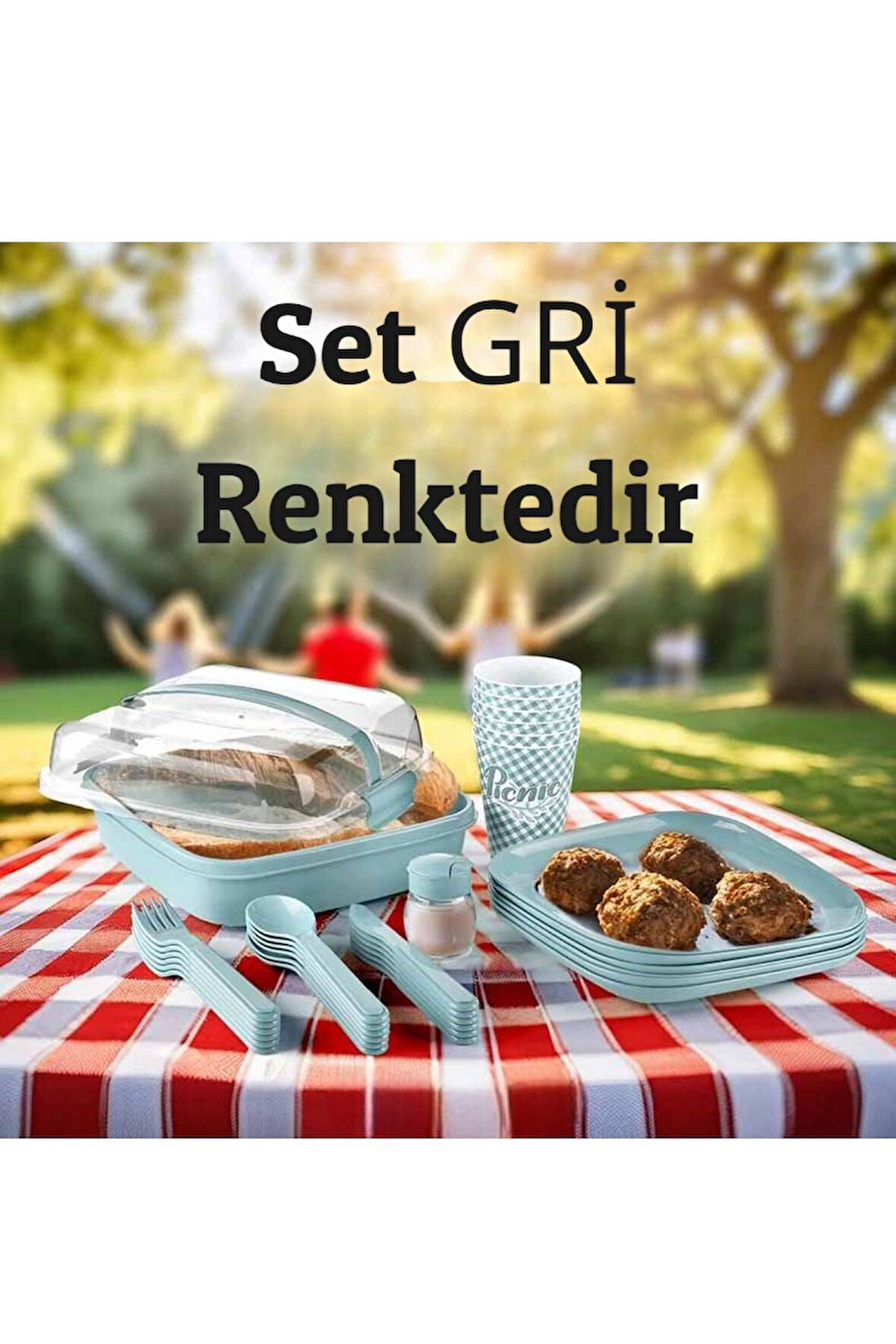 32 Parça 6 Kişilik Piknik Seti- Bulaşık Makinasında Yıkanabilir, Mikrodalga Uyumlu . ( GRİ )