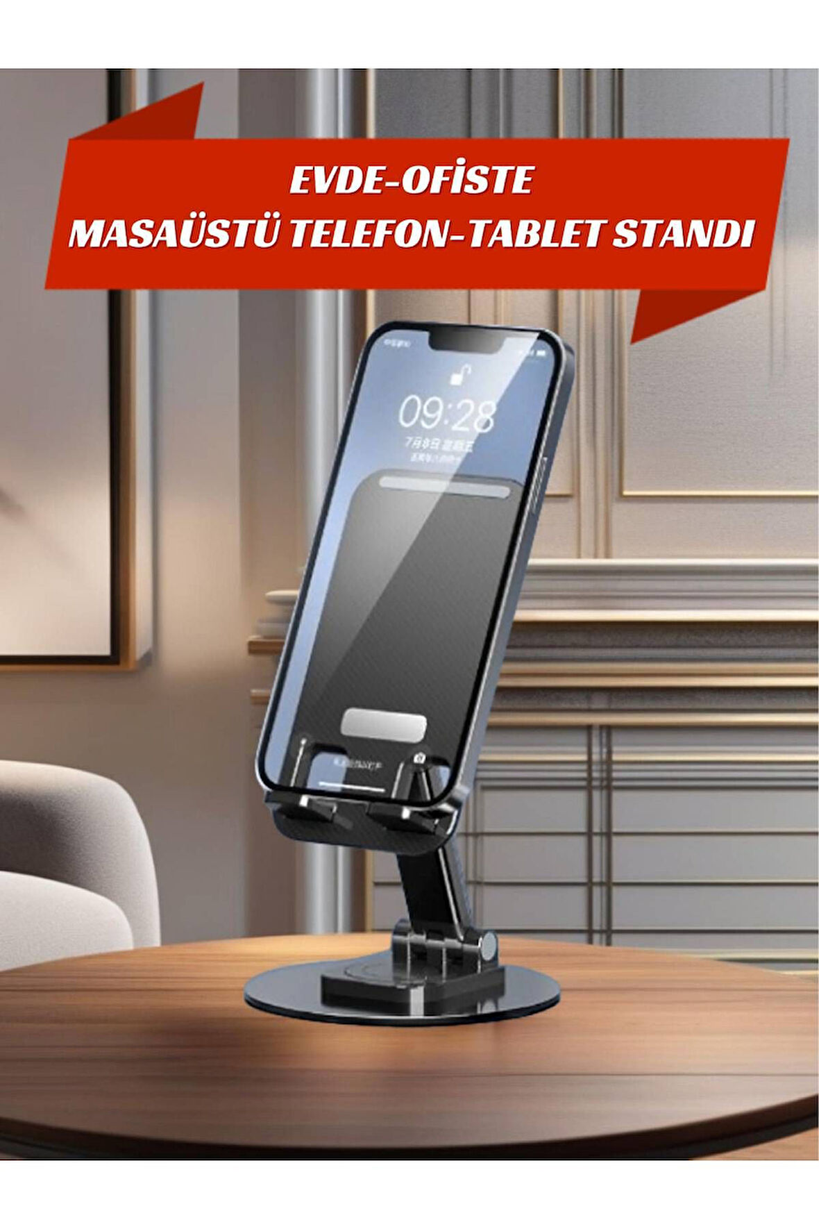 Kendi Etrafında 360° Dönebilen, Metal Katlanabilir, Tablet - Telefon Standı