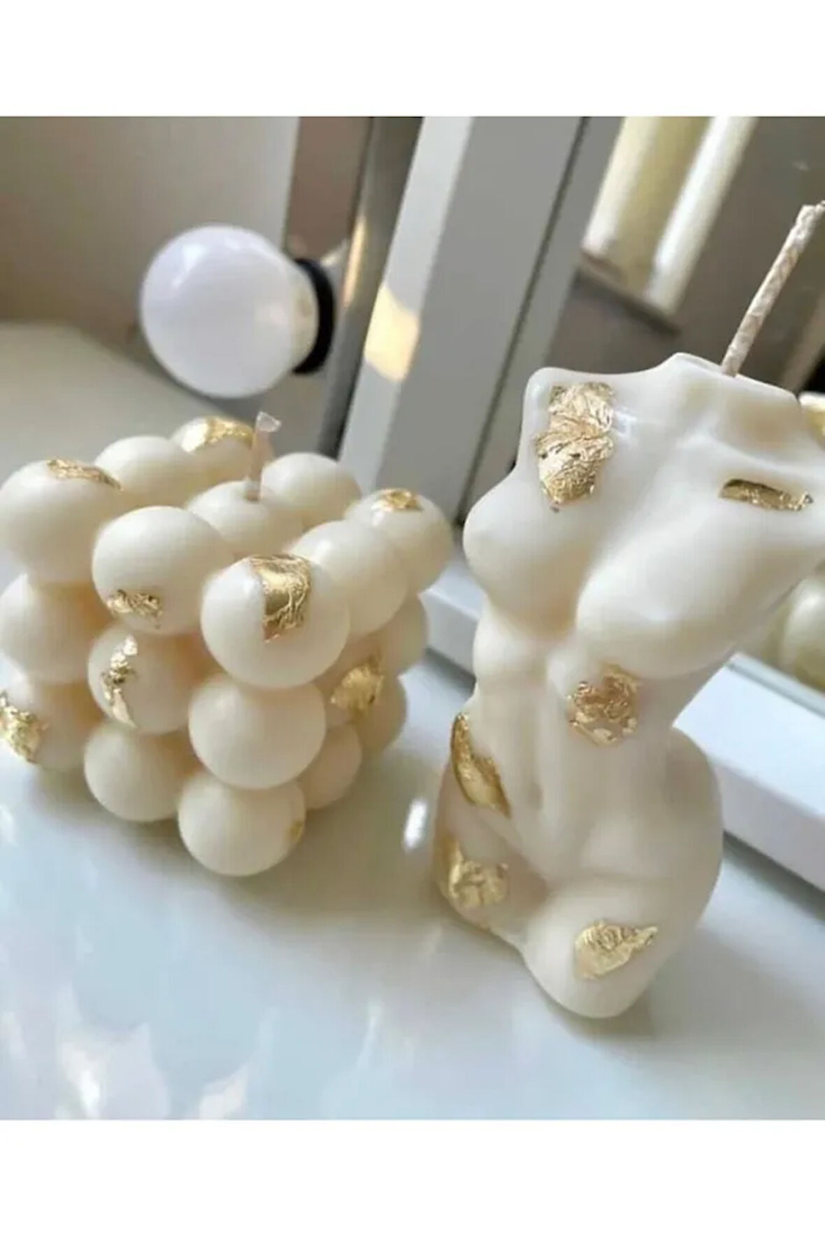 Varak Desenli Bubble ve Kadın Büst Soya Wax Mum Seti