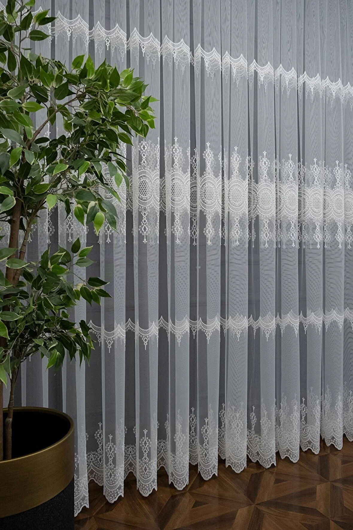 Brillant Bore Salon Tül Perde Model Tasarım Çeşit Renk Tül 3 Katpileli