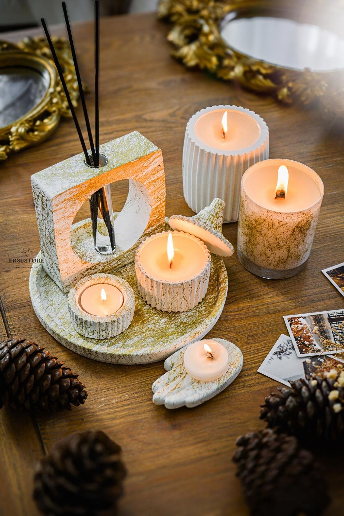 Oda Kokusu Cam ve Beton Bardak Soya Wax Tealight Mum Seti