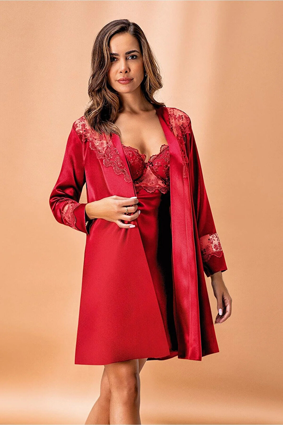 5384 - Kaplı Saten Kimono Takım