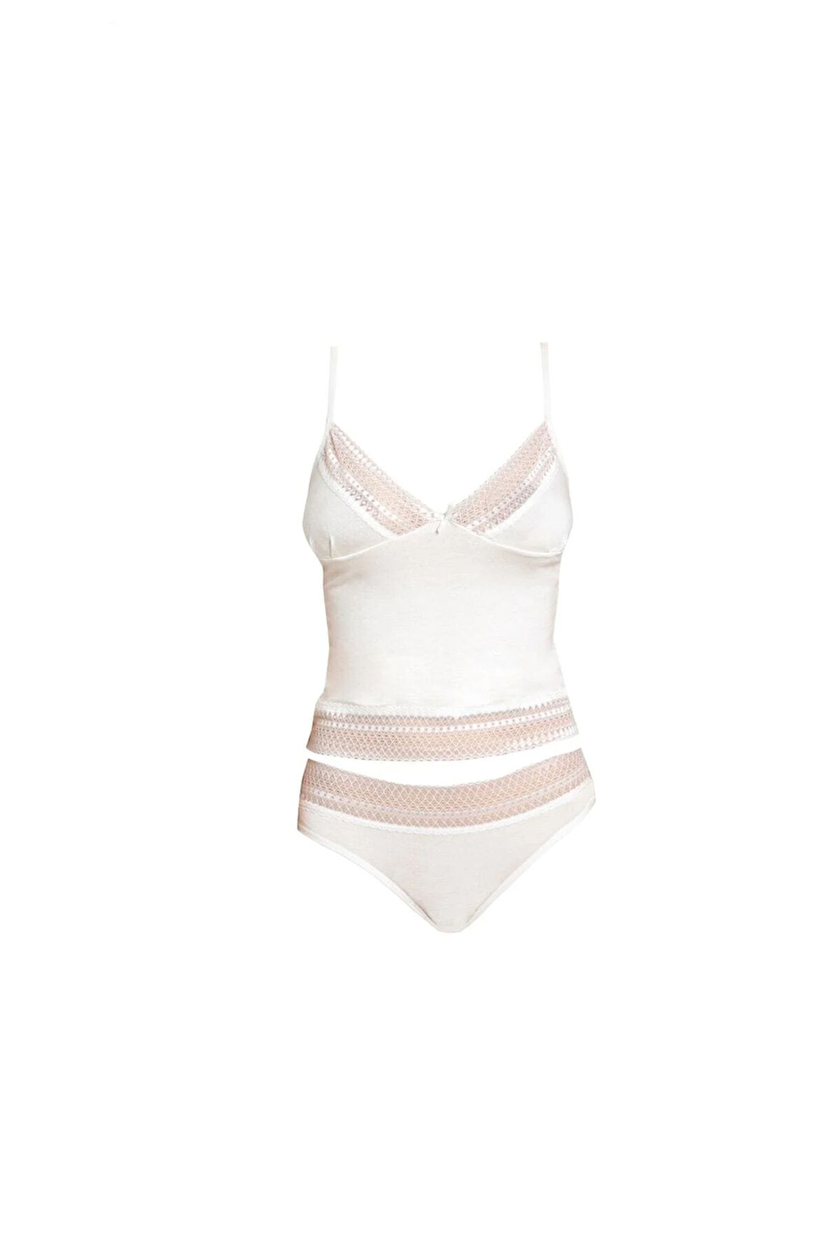 Kadın Dantelli Penye Atlet Külot / Kaşkorse Set Ekru 600