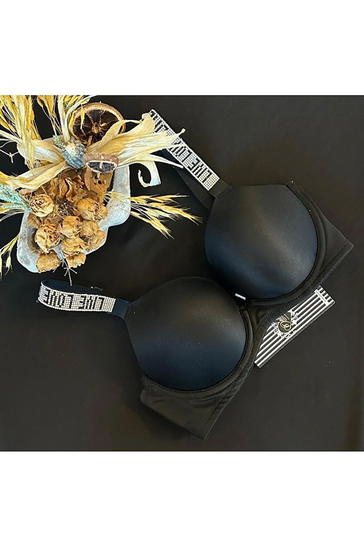 Işıltılı Askılı Bra Foam Cup 8830 Siyah