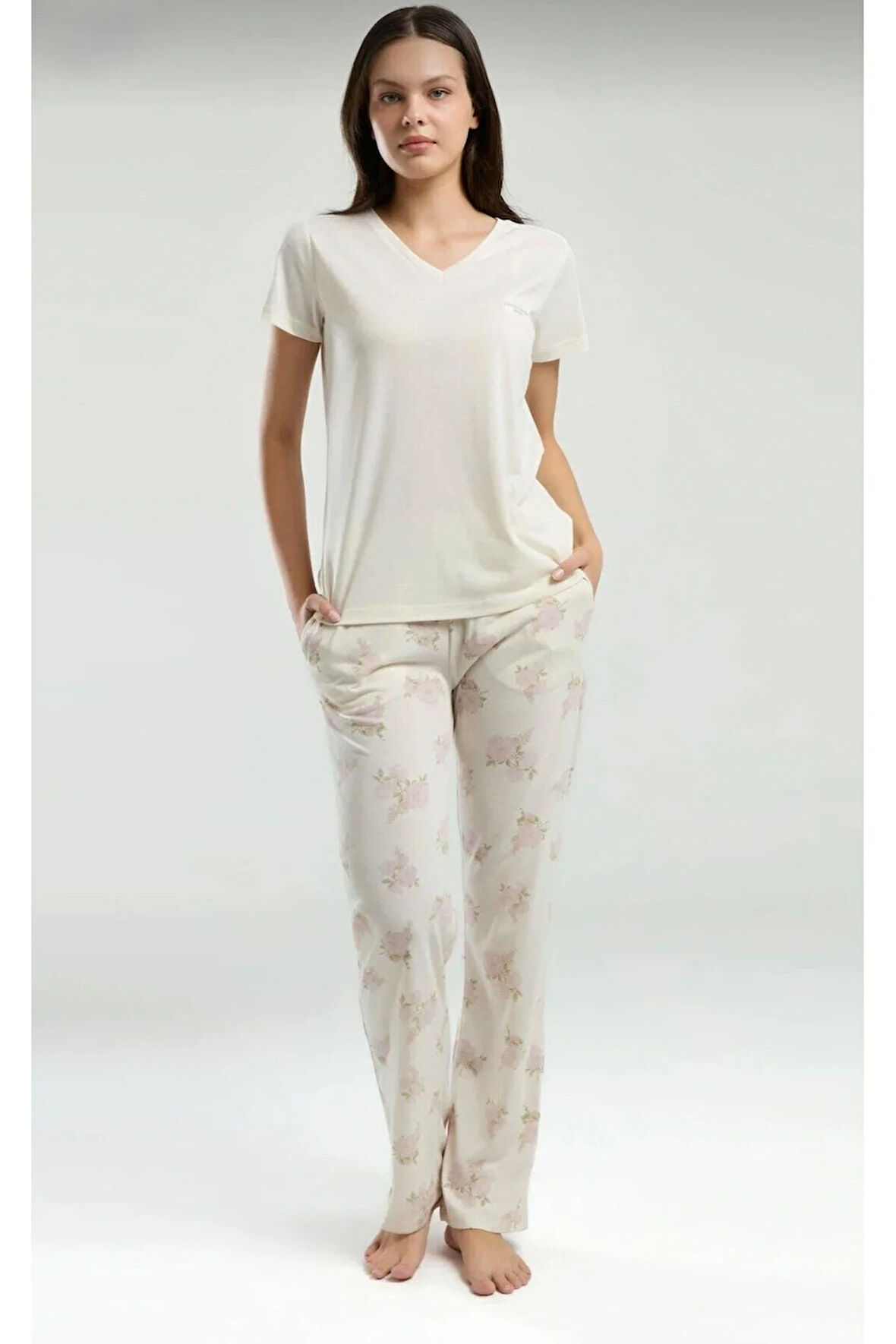 Kadın Kısa Kol Cepli Pijama Takım-9006