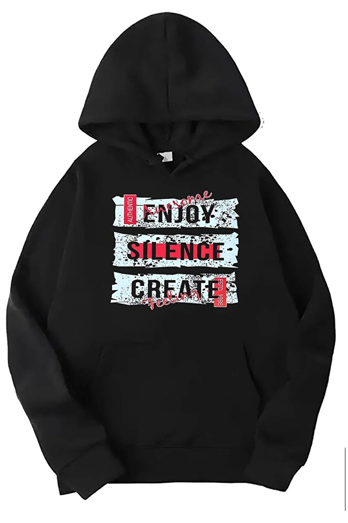 Siyah enjoy baskılı kapüşonlu sweatshirt