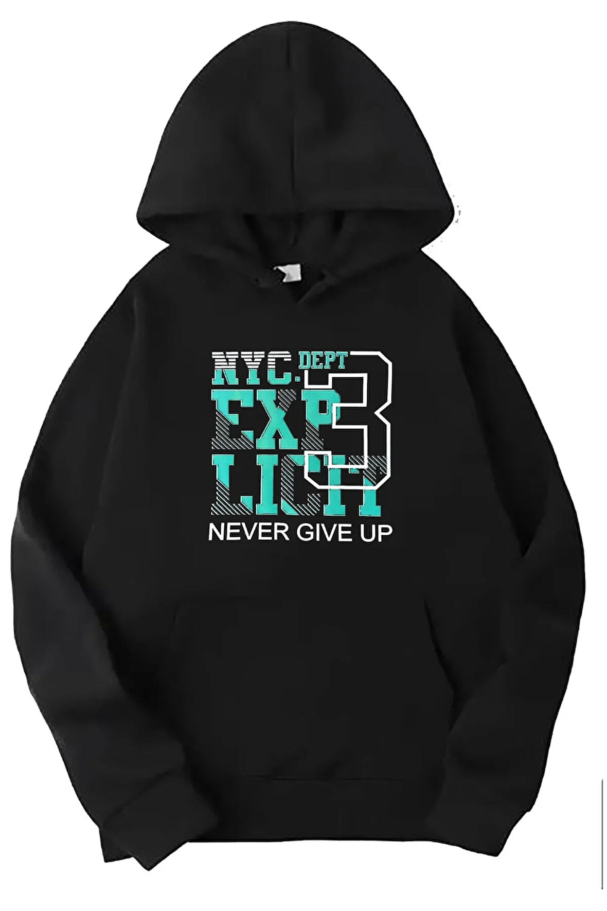 Siyah nyc baskılı kapüşonlu sweatshirt