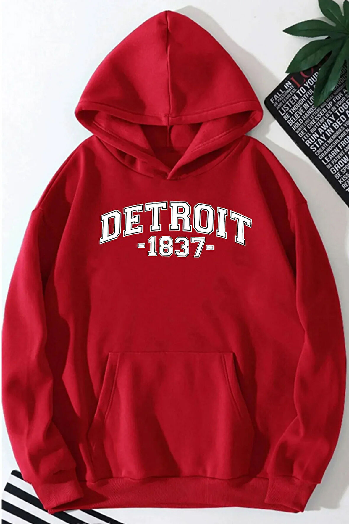 Detroit Baskılı Kapüşonlu Sweatshirt