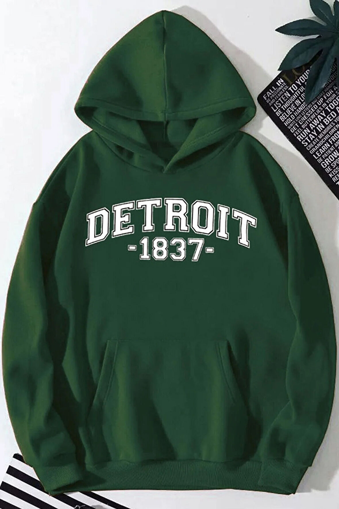 Detroit Baskılı Kapüşonlu Sweatshirt