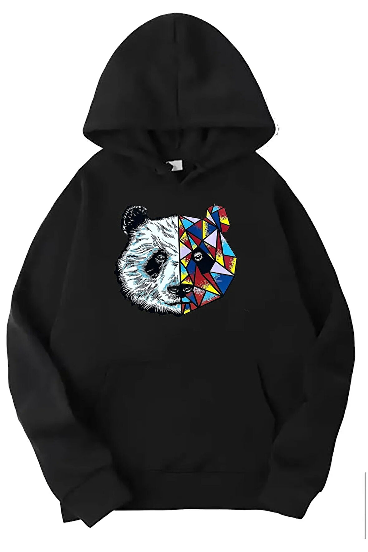 Siyah panda baskılı kapüşonlu sweatshirt