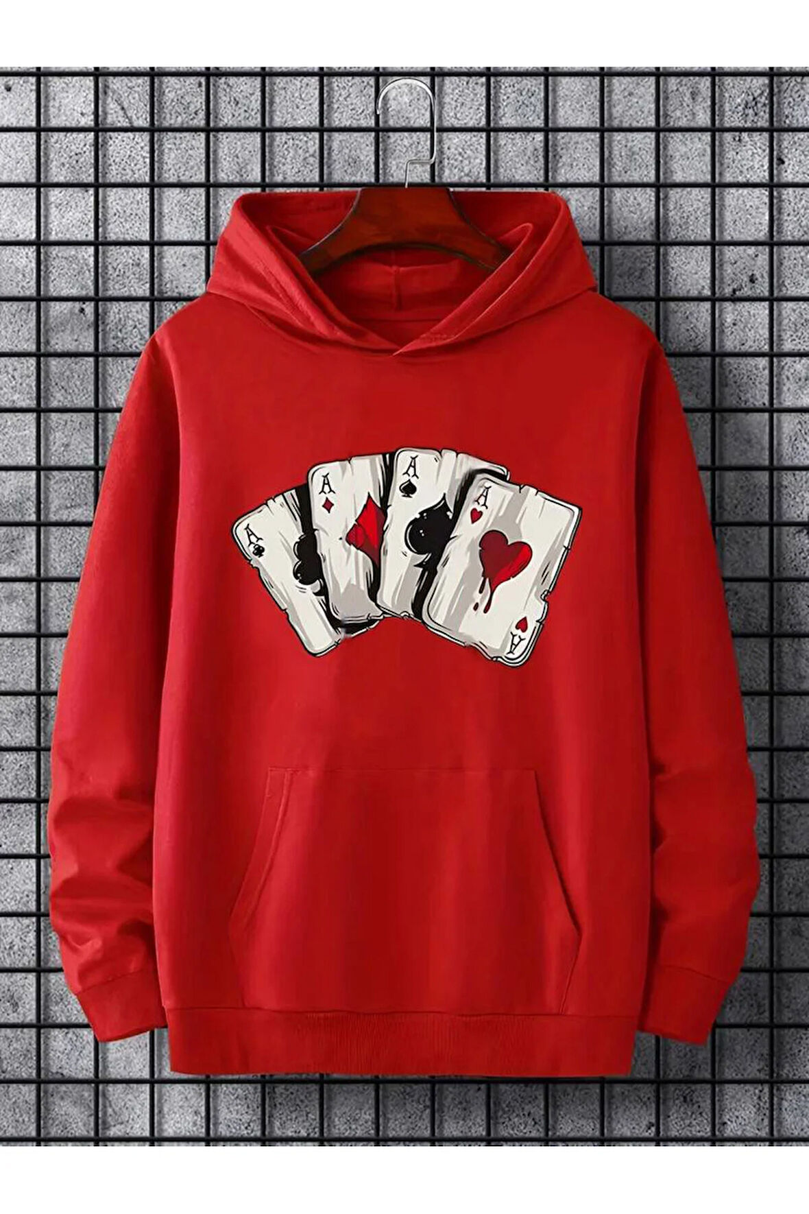 İskambil Kart Desenli Kapüşonlu Sweatshirt