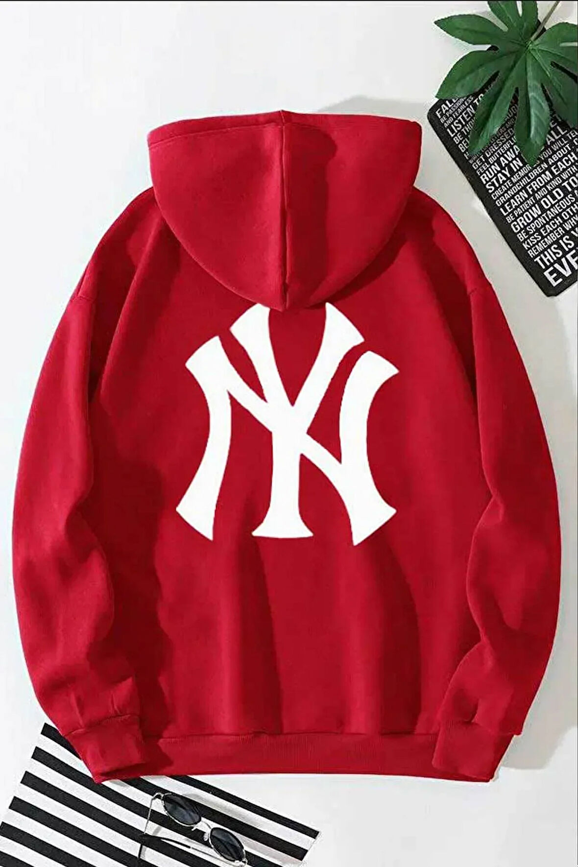 Ön Arka NY Baskılı Kapüşonlu Sweatshirt