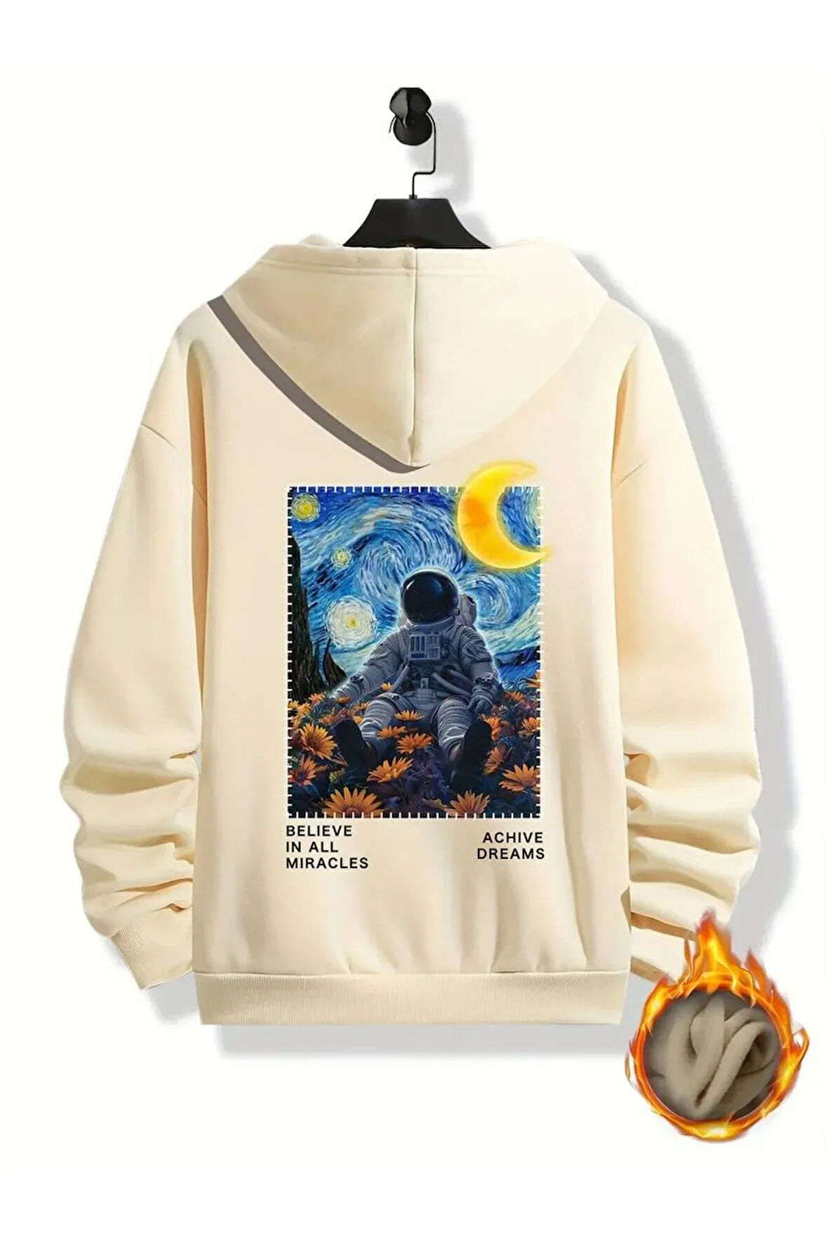Astronot Arka Baskılı Kapüşonlu Sweatshirt