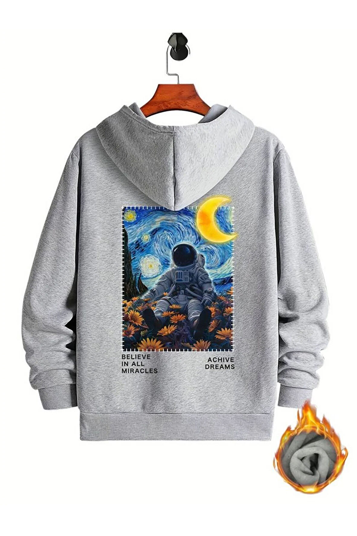 Astronot Arka Baskılı Kapüşonlu Sweatshirt