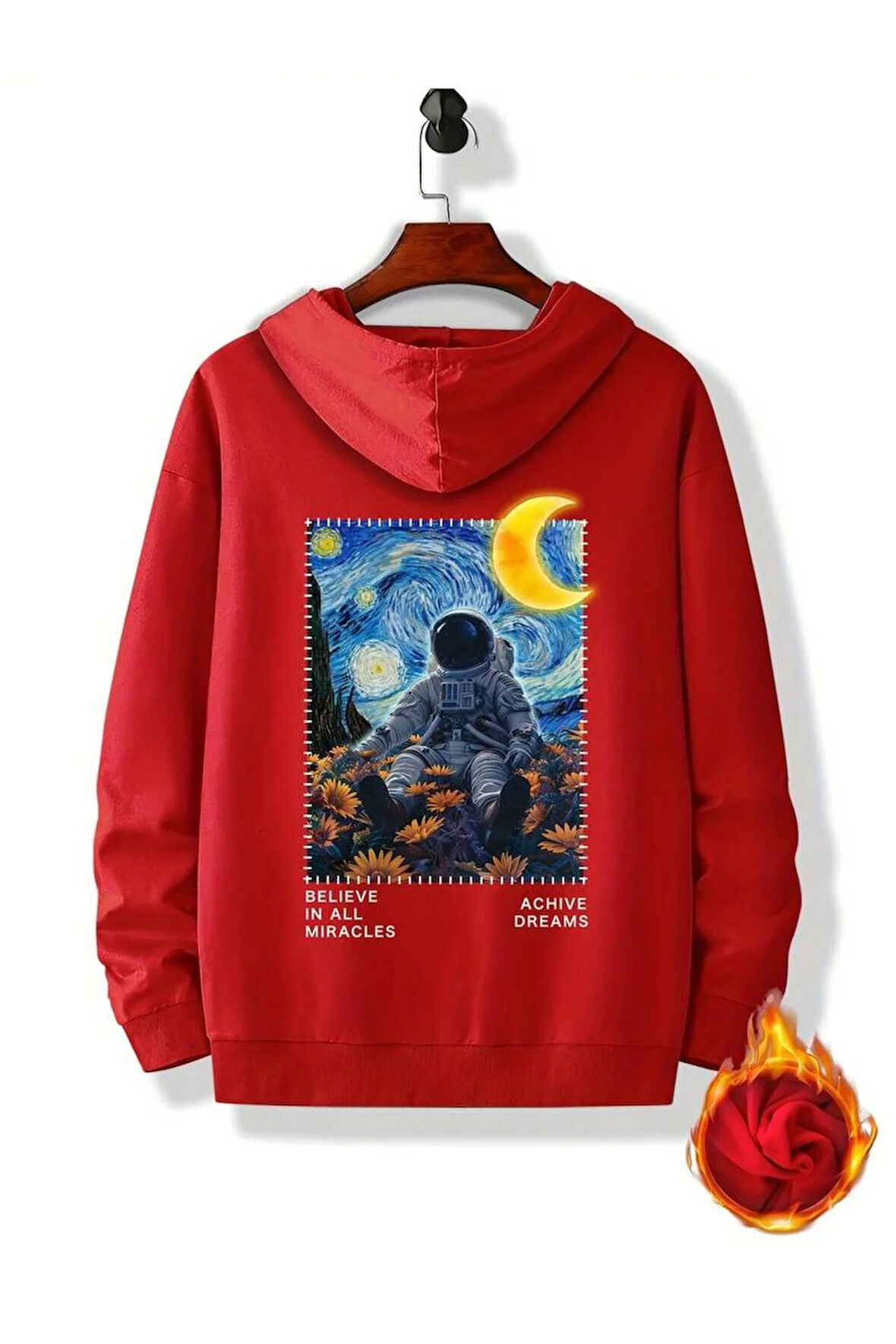 Astronot Arka Baskılı Kapüşonlu Sweatshirt