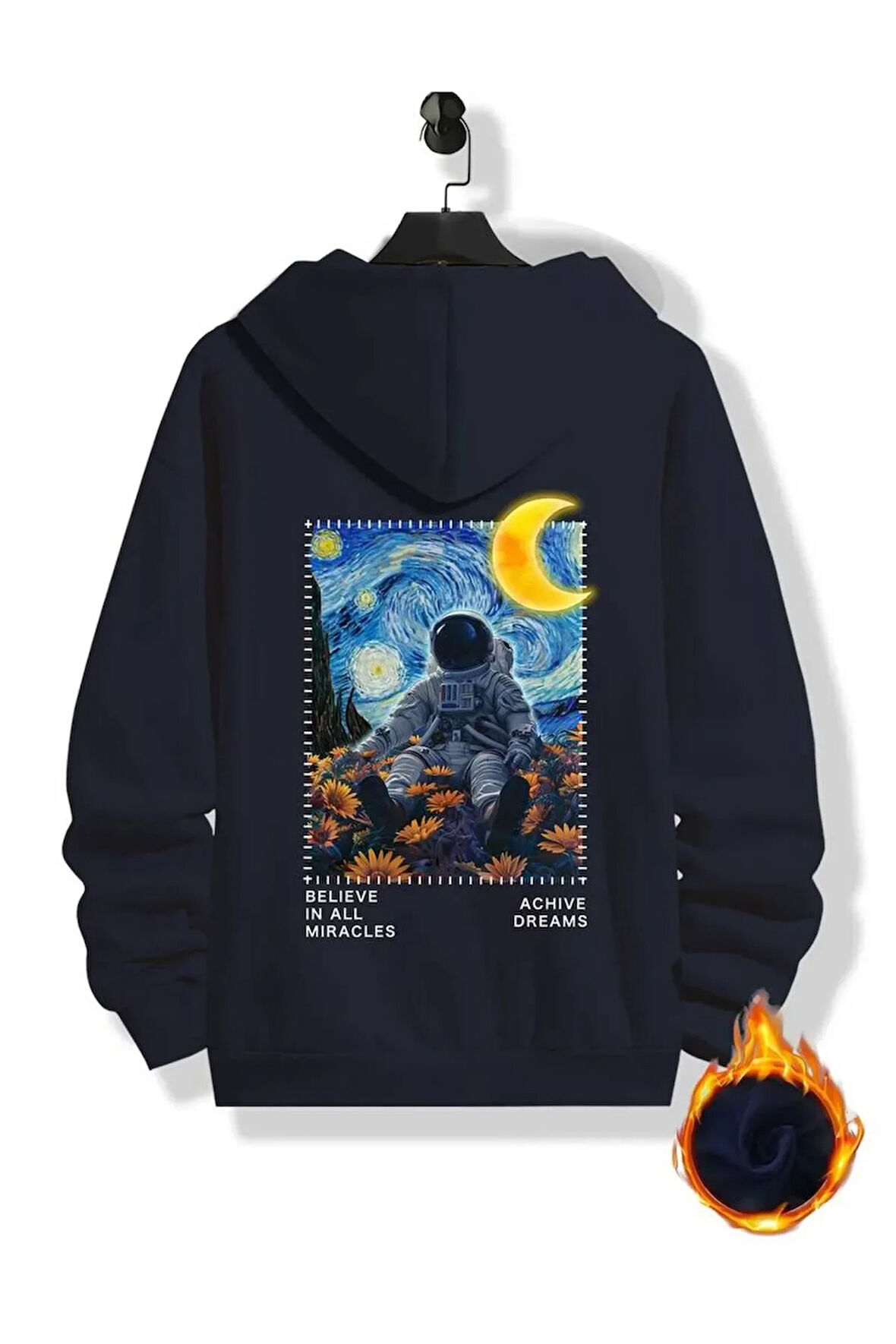 Astronot Arka Baskılı Kapüşonlu Sweatshirt