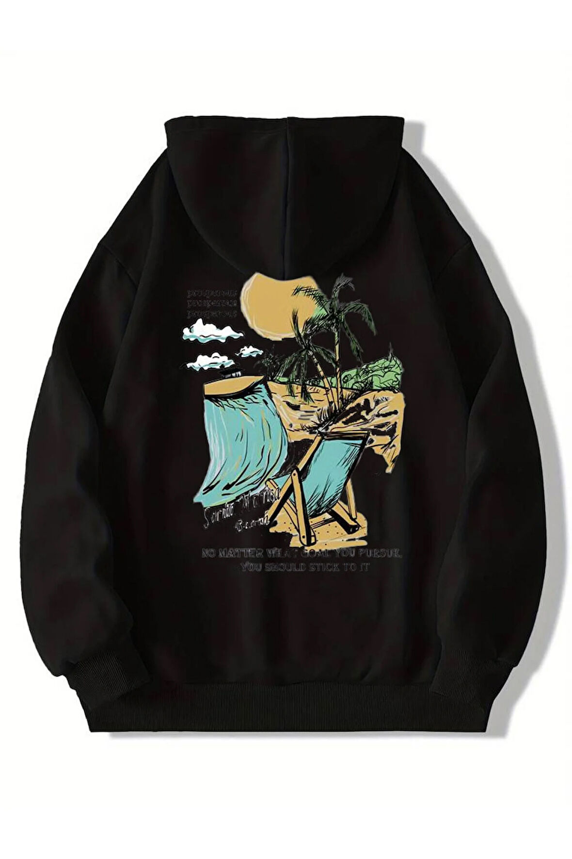 Beach Baskılı Kapüşonlu Sweatshirt