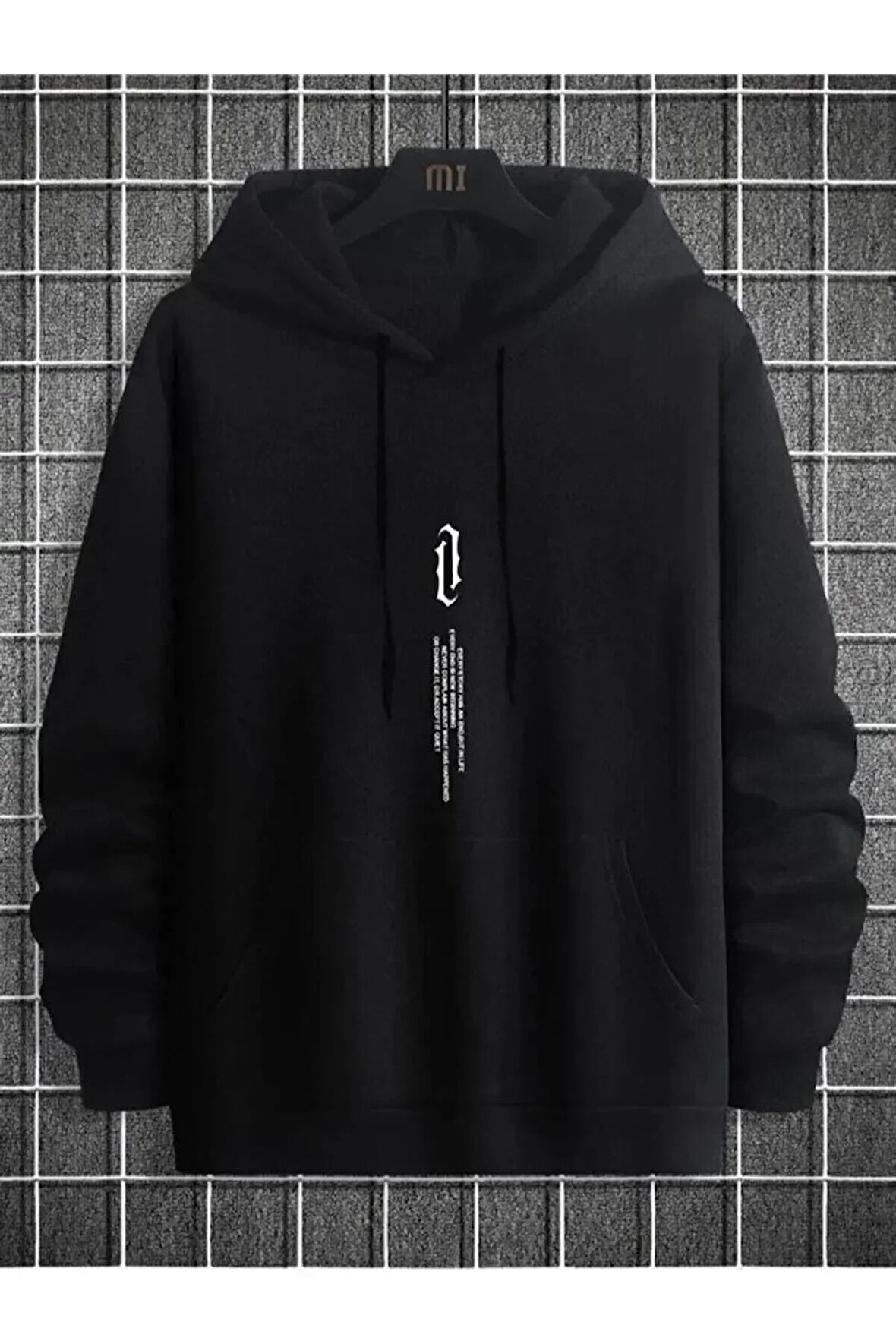 Göğüs Dikey Baskılı Kapşonlu Sweatshirt