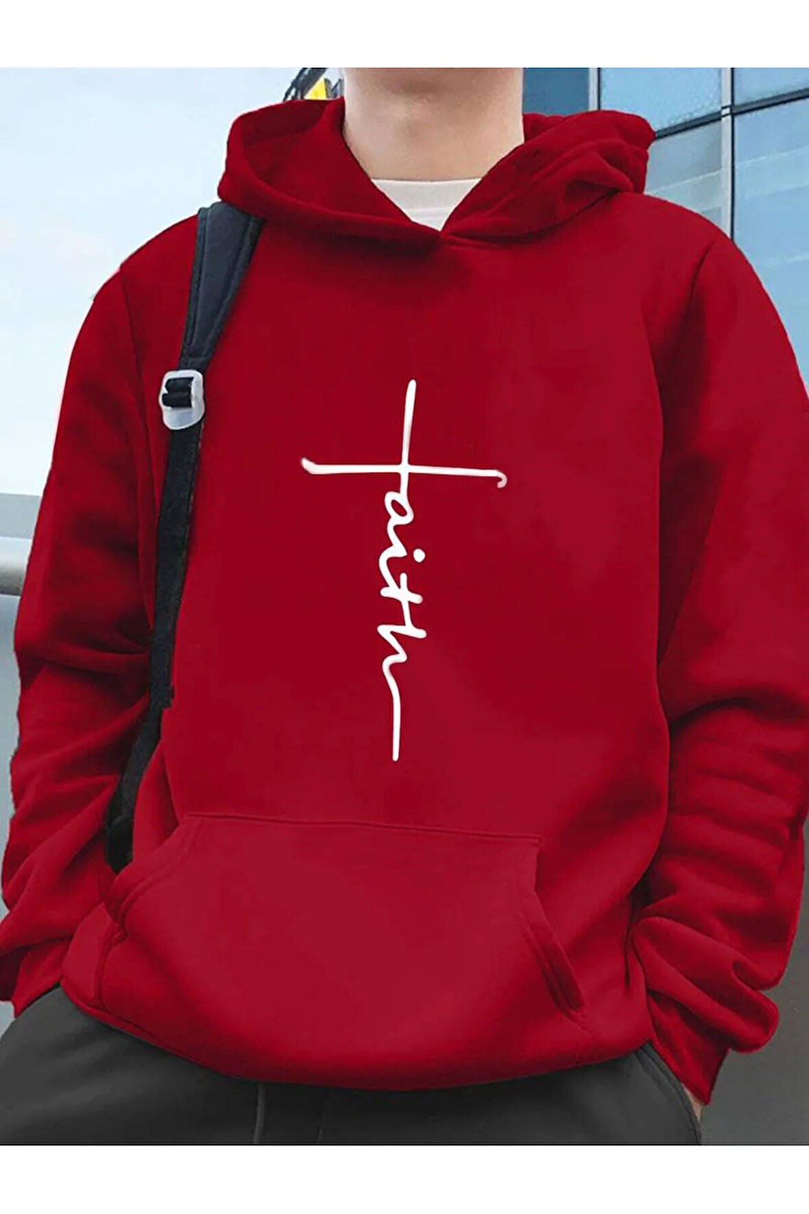 Faith Baskılı Kapüşonlu Sweatshirt